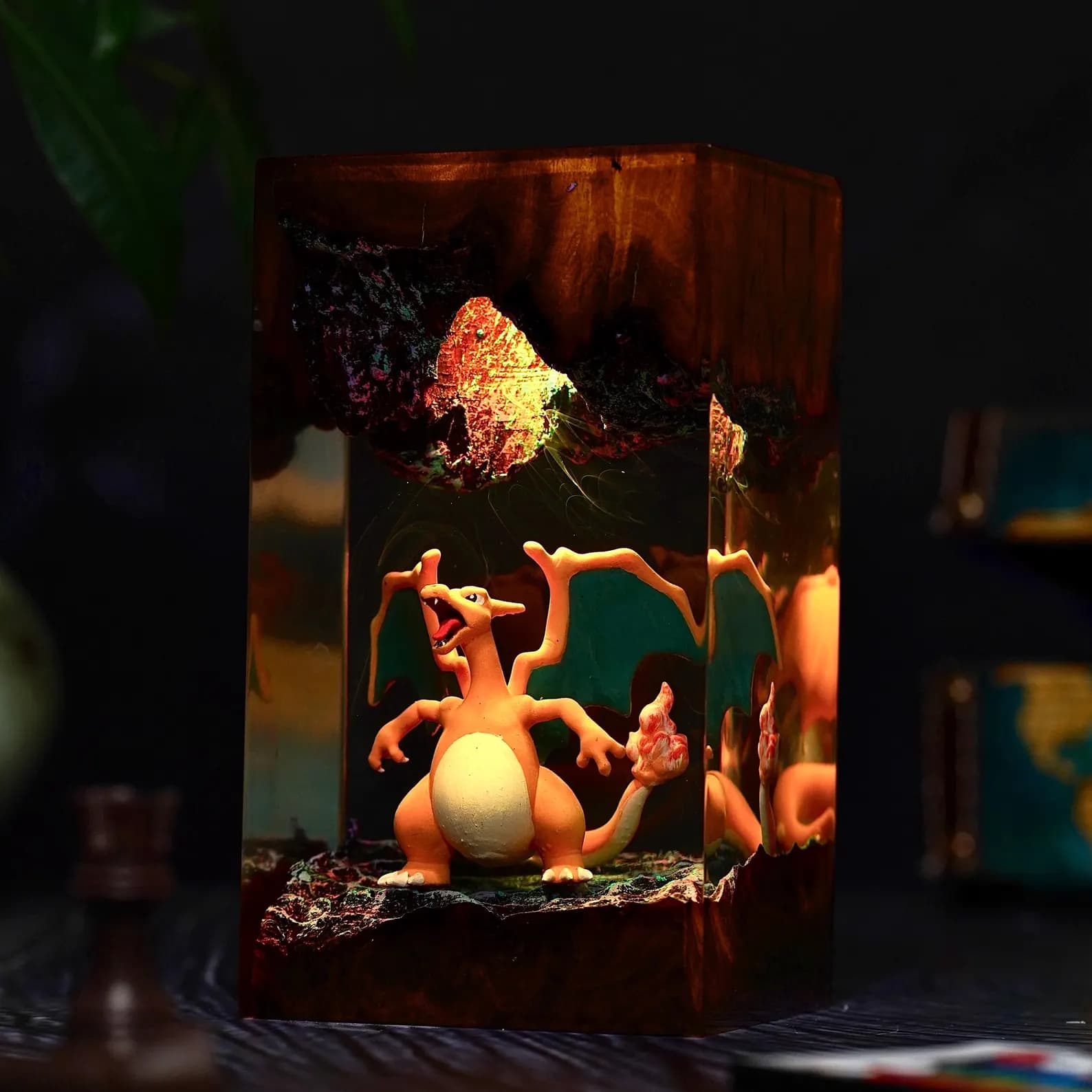 Fire Dragon Resin Lamp – Handmade LED Anime Light for Gamers, Dragon Fire Decor, Kawaii Monster Gift, Battle Evolution Room Lamp 6