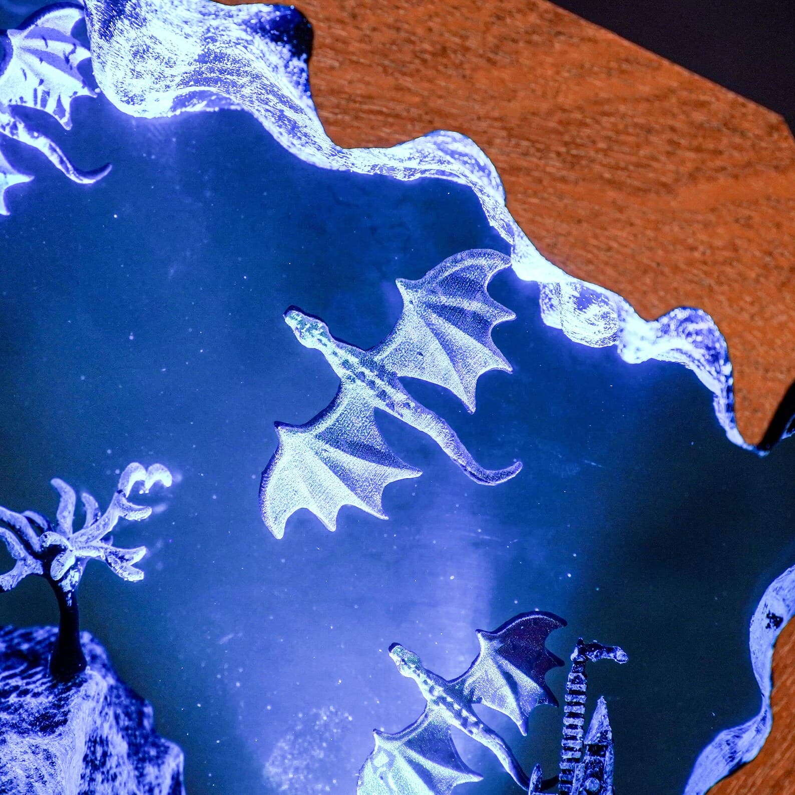 Handmade Dragon Lamp - Enchanted Castle in Resin and Wood - Room Decoration 6