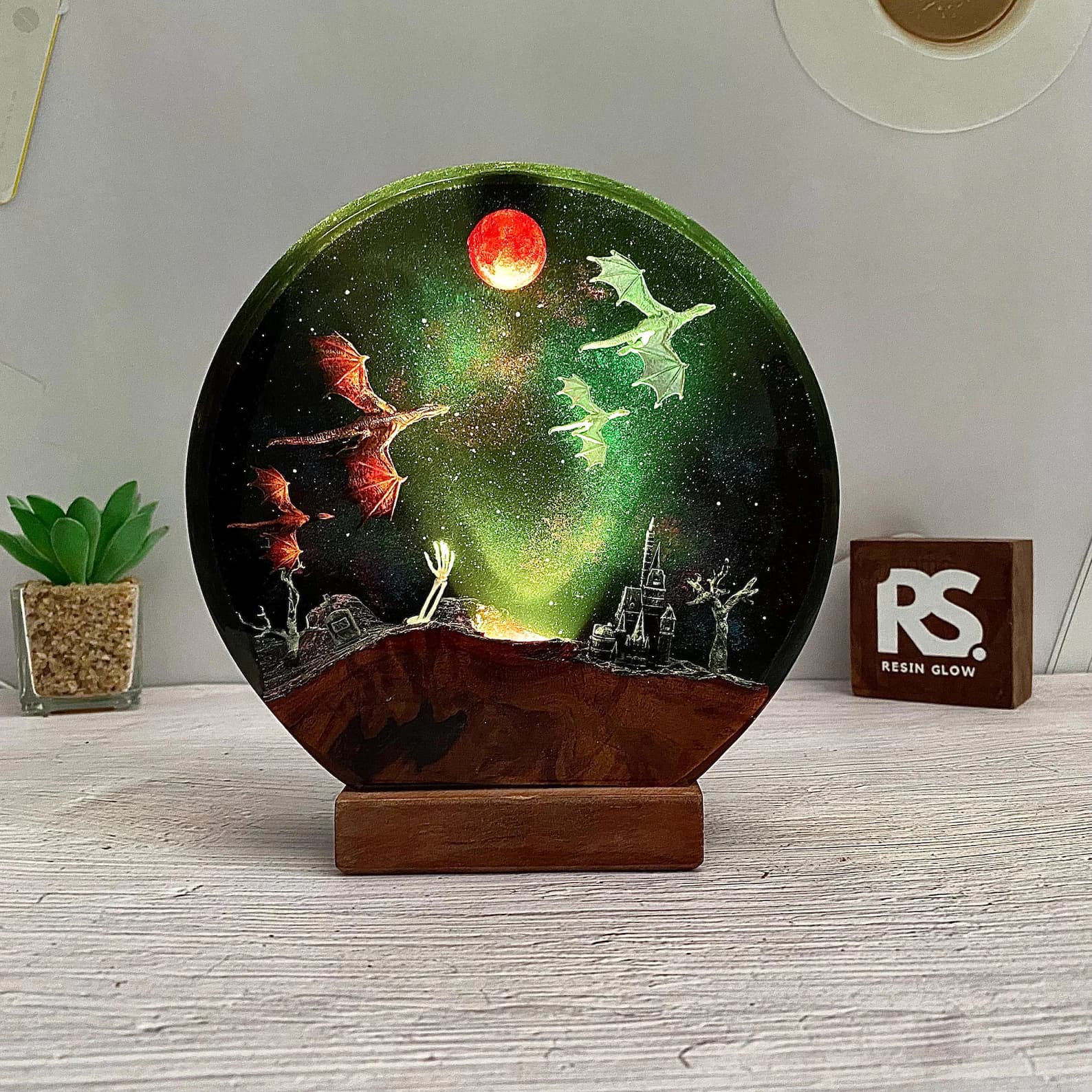 Dragon Lamp, Fire Dragon and Ice Dragon, Resin Wood Lamp, 3D Dragon Table Lamp, Home Decoration, Christmas Gift for Kid, Birthday Gift 3