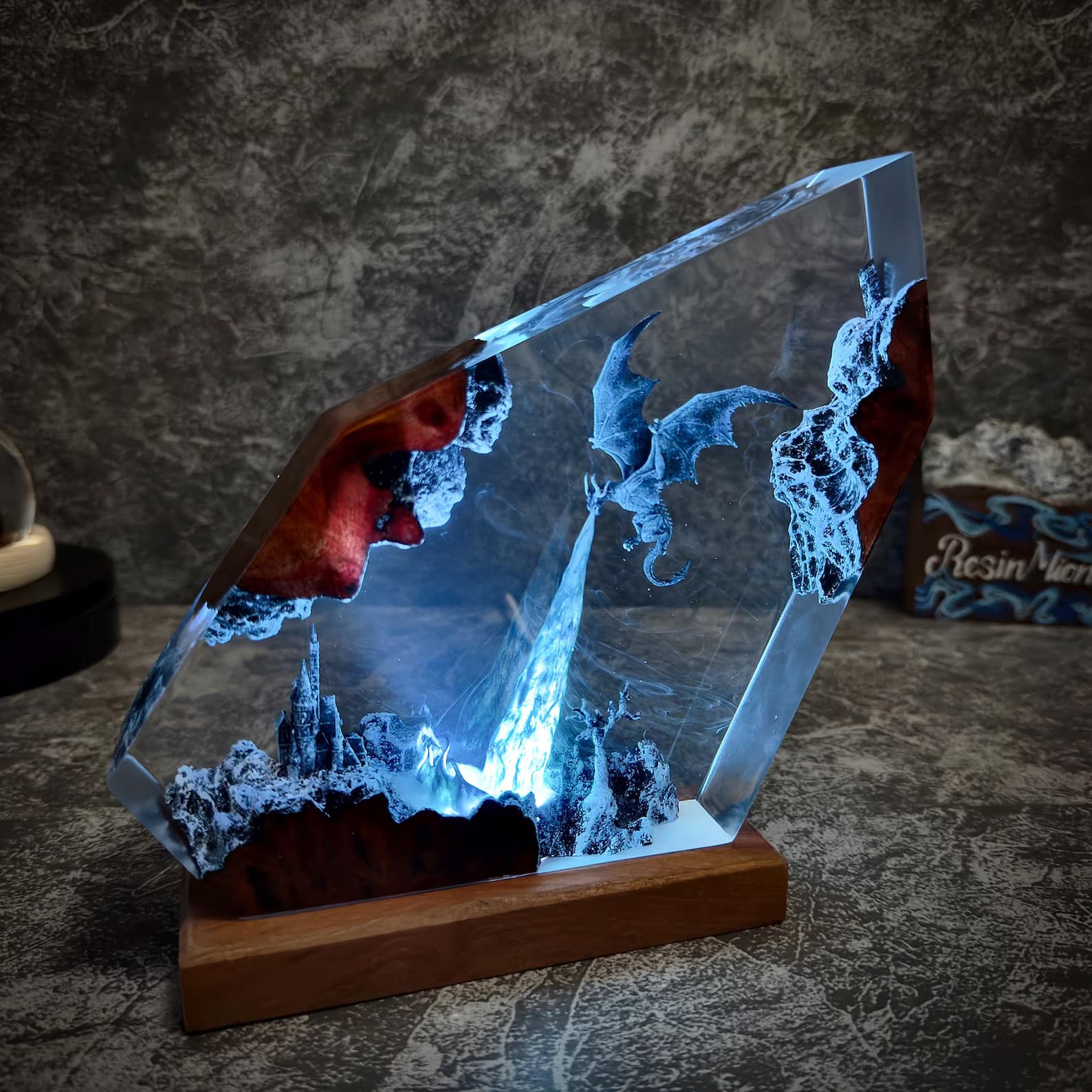 Dragon Resin Night Light, dragon art, dragon statue, Fire Dragon and Ice Dragon Lamp,Table lamp, 3D Dragon, Lighting Home decor,resin art
