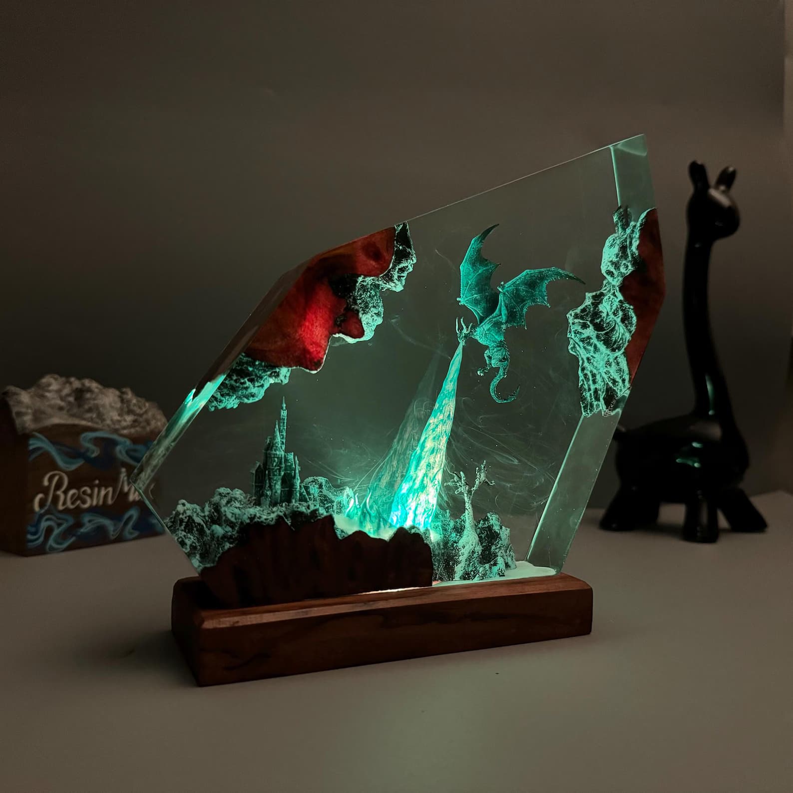 Dragon Resin Night Light, dragon art, dragon statue, Fire Dragon and Ice Dragon Lamp,Table lamp, 3D Dragon, Lighting Home decor,resin art 6
