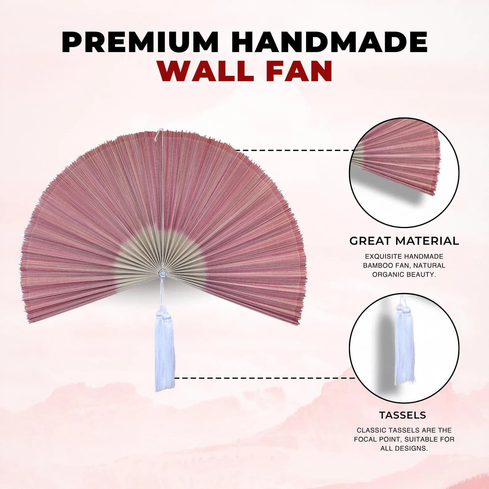 Light Pink Bamboo Wall Hanging Fan 6