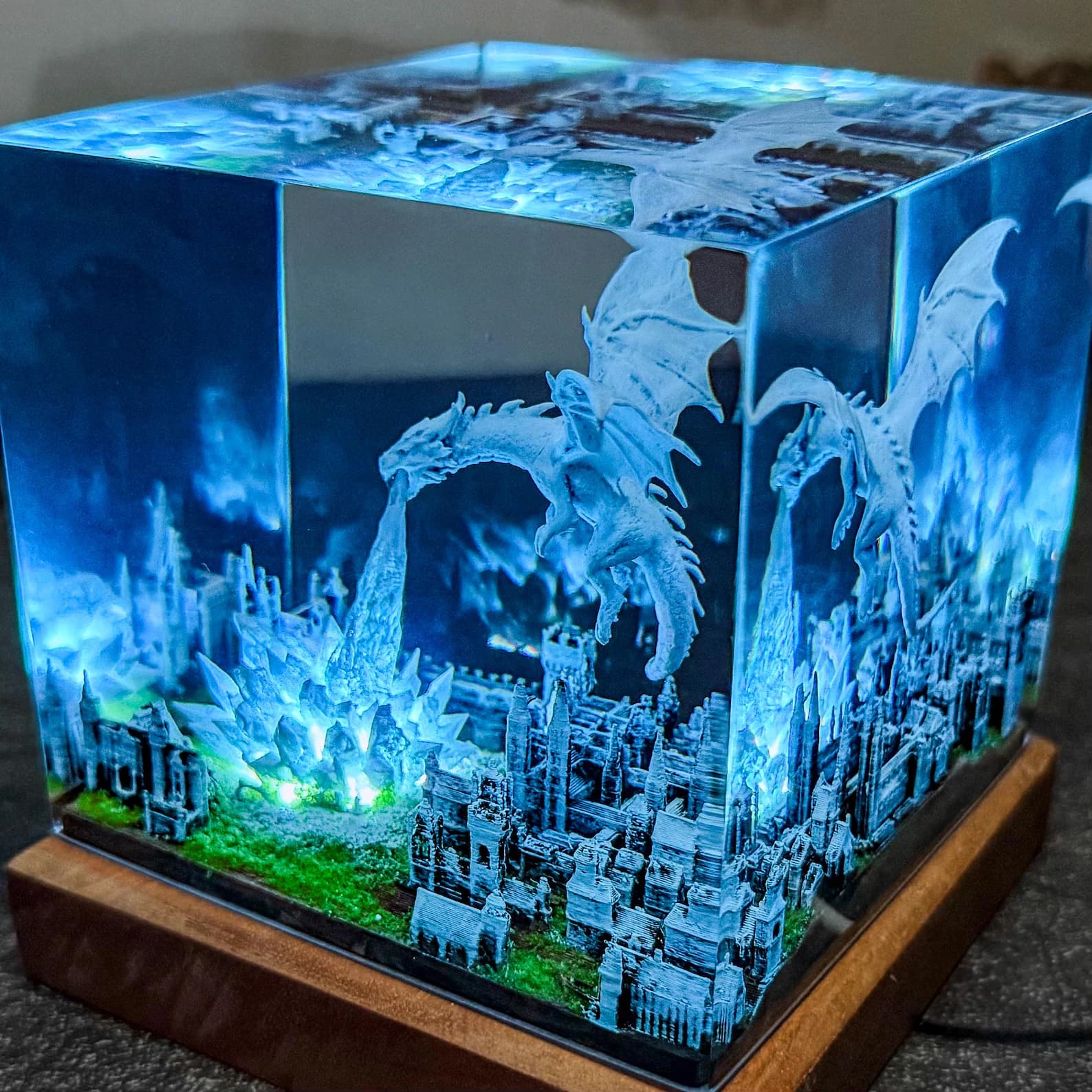 Dragon Ice resin epoxy lamp, 3D ice breath dragon epoxy night light, handmade table lamp, home decor, Gift for him, father, unique gift. 9