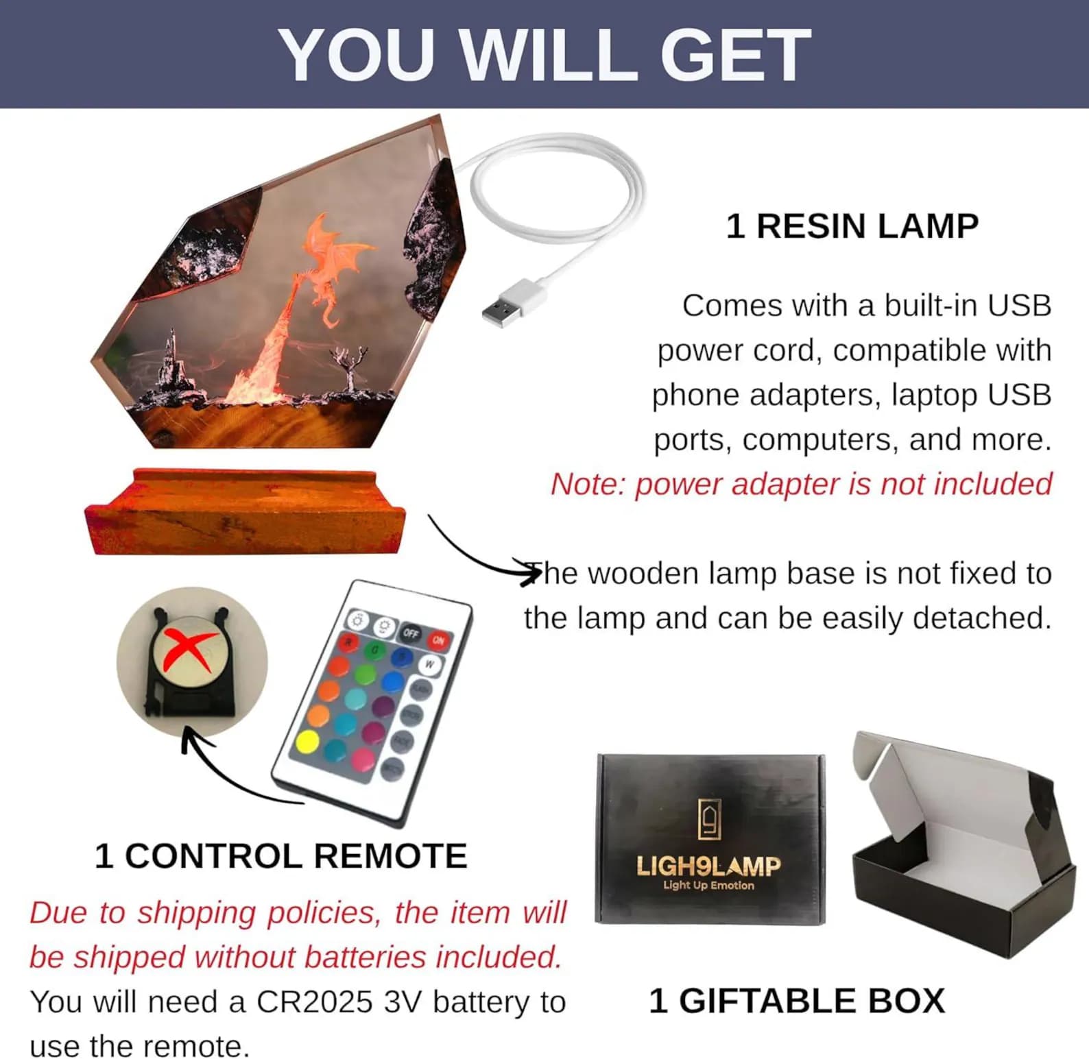 Fire Dragon LED Resin Lamp β Fantasy Art Light, Unique Christmas Gift 5