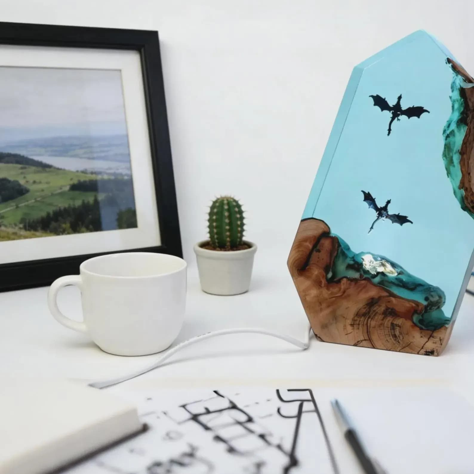 Fire Dargon Ice Dragon Epoxy Resin Night Light,Handmade Wood Resin Table Lamp,Personalized Resin Lamp, Birthday Gifts,Christmas Custom Gifts 15