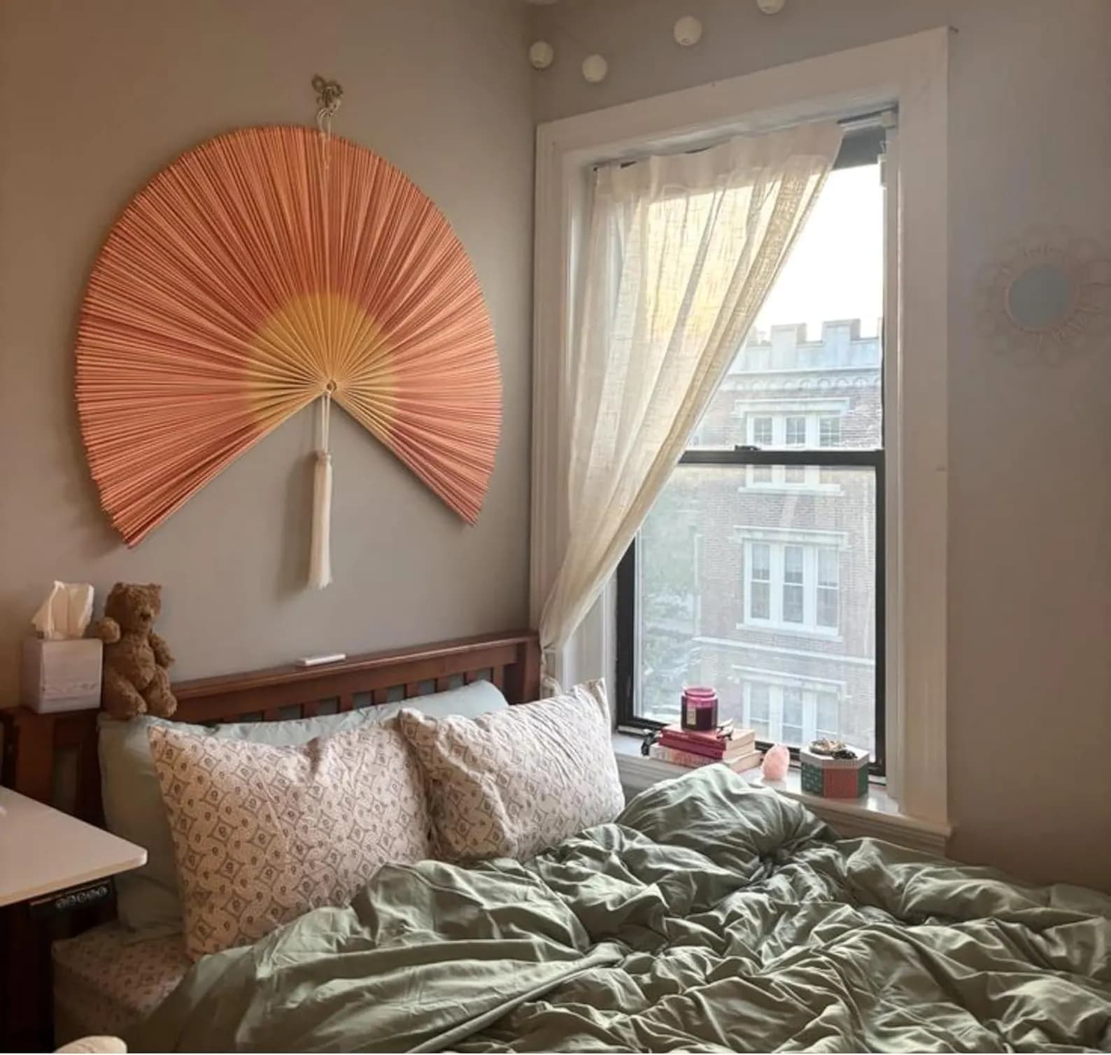 Light Pink Bamboo Wall Hanging Fan 12