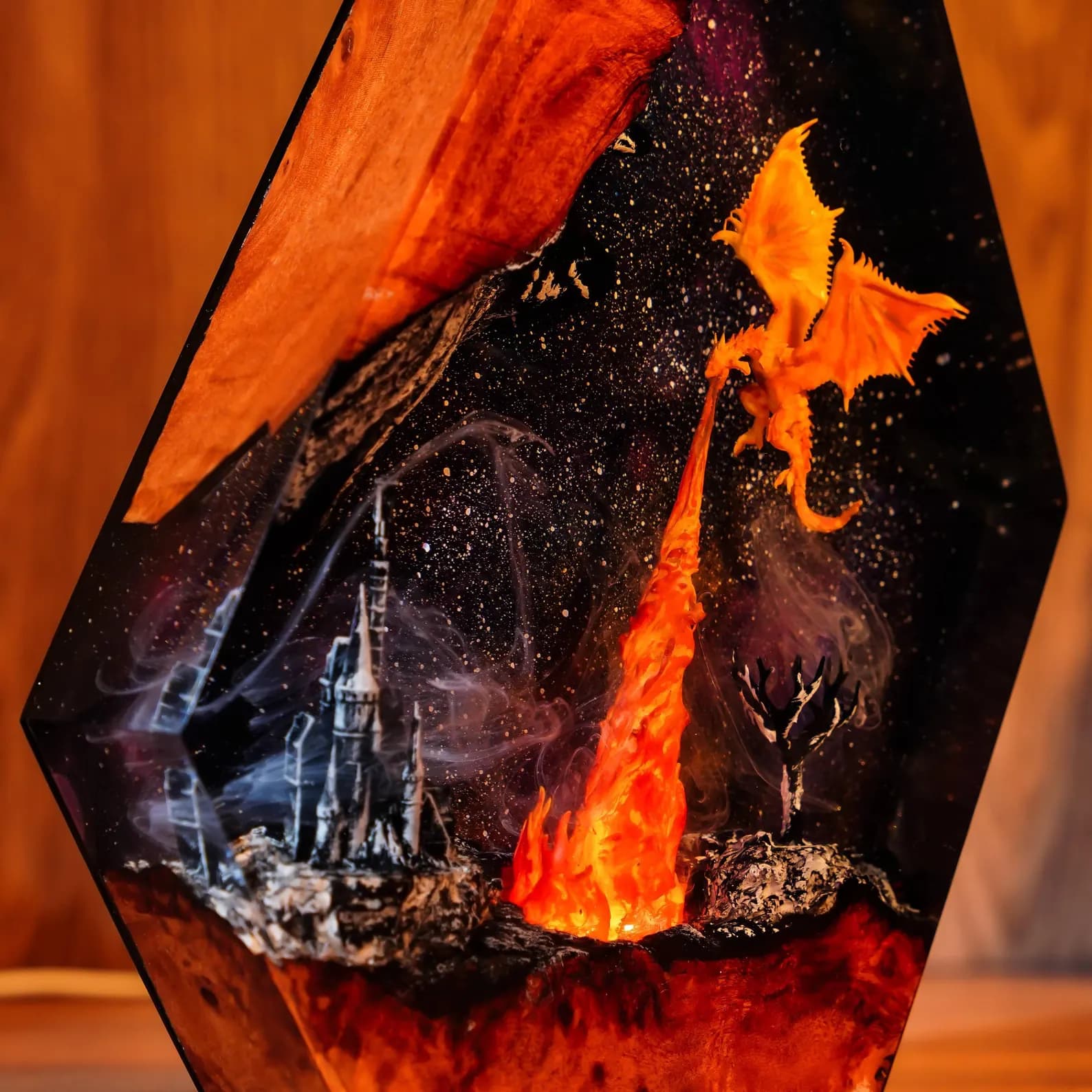 Fire Dragon Resin Lamp, Dragon Diorama Epoxy Lamp, Gothic Lamp, Dragon Night Light, Dragon Resin Desk Lamp, Gaming Decor christmas gift 12