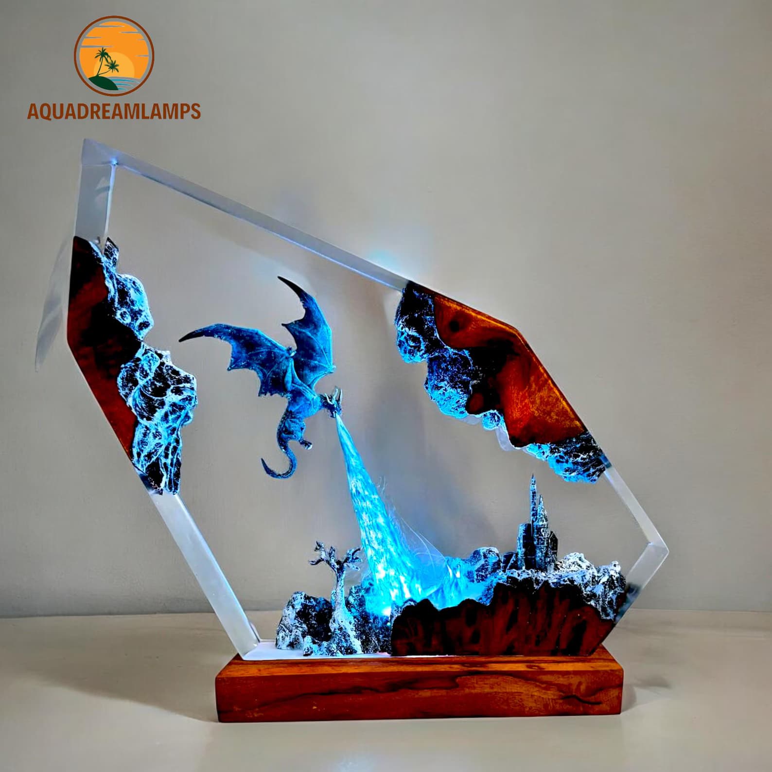 Ice Breath Dragon Resin Lamp – Handmade Dragon Art Table Lamp – Fantasy Gaming Decor – Gift for Him – Halloween Dragon Statue Night Light 5