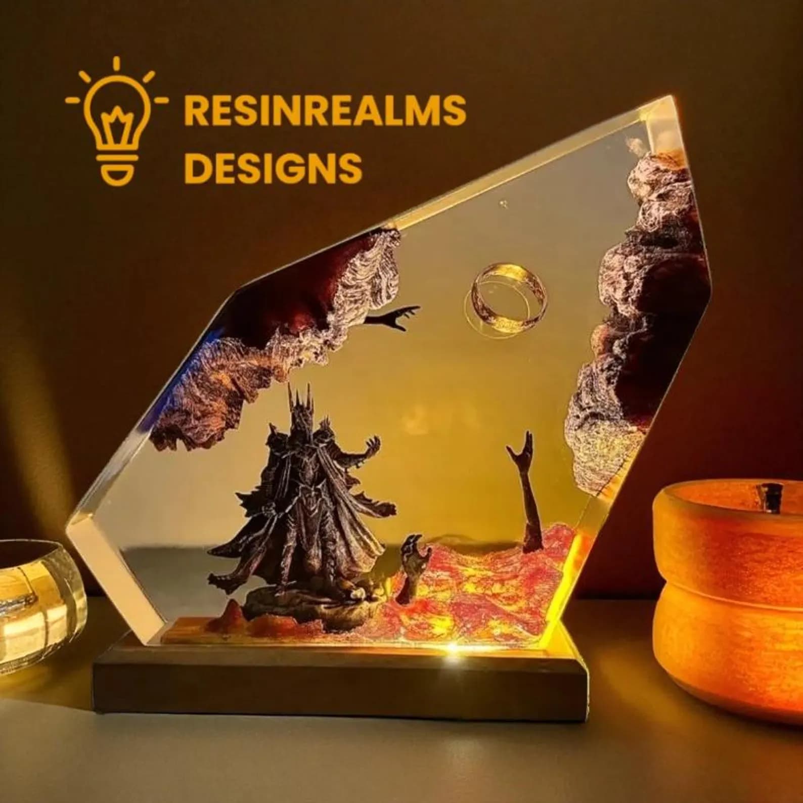 Handcrafted Resin Fantasy Lamp with LED Light, Dark Lord and Ring Scene 5
