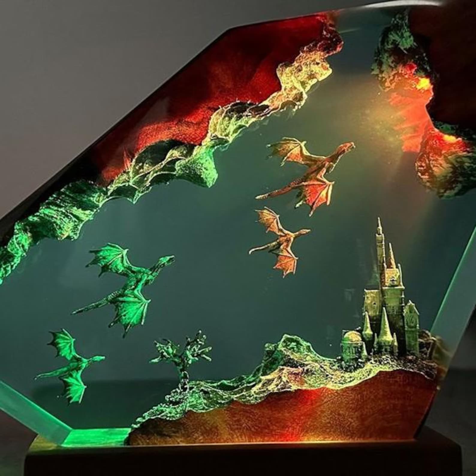 Fire & Ice Dragon Resin Lamp | Fantasy Night Light | 3D Diorama Lamp, Dragon Home Decor, Unique Gift for Him or Her 4