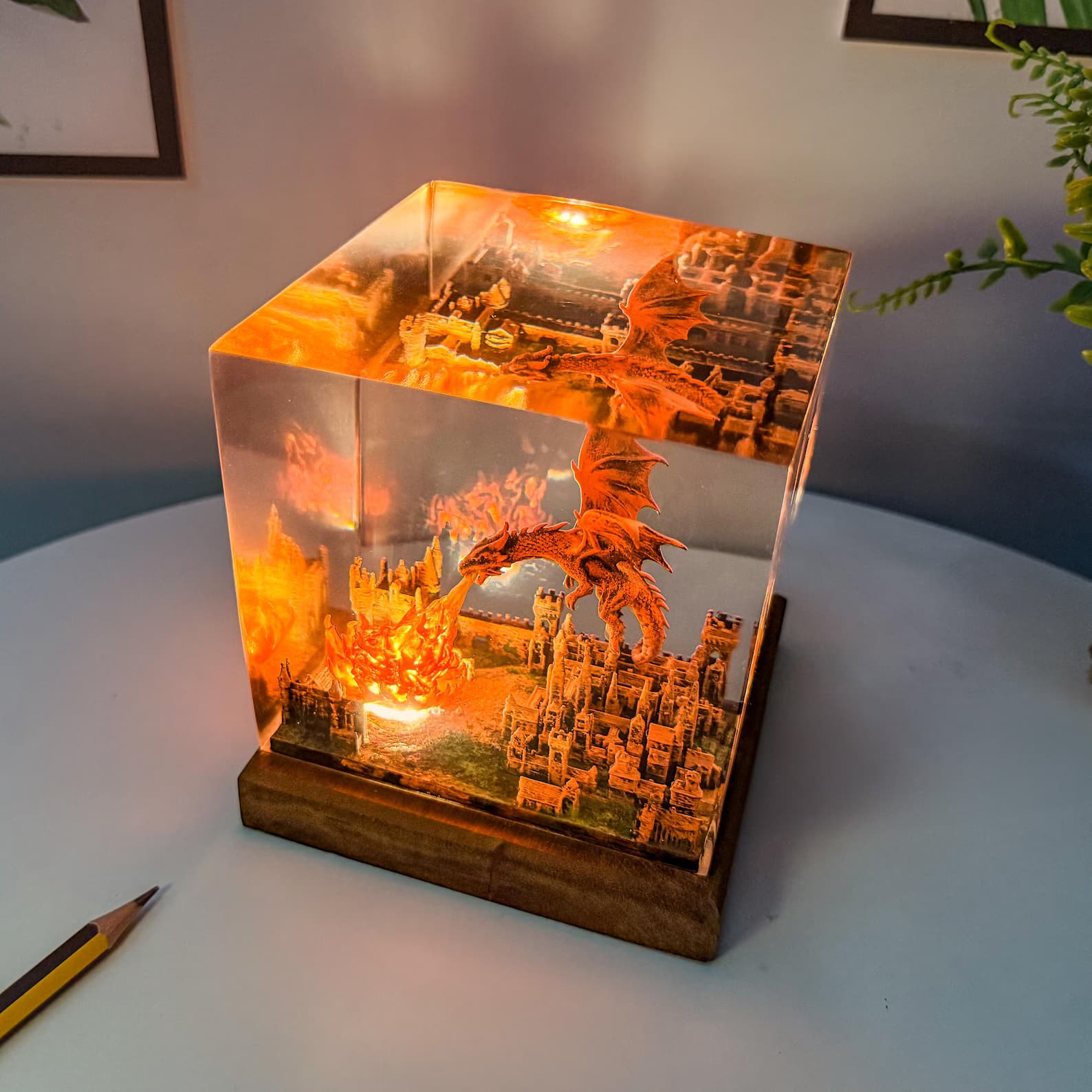 Dragon resin epoxy lamp, 3D Fire breath dragon epoxy night light, handmade table lamp, home decor, Gift for him, father, unique gift. 5