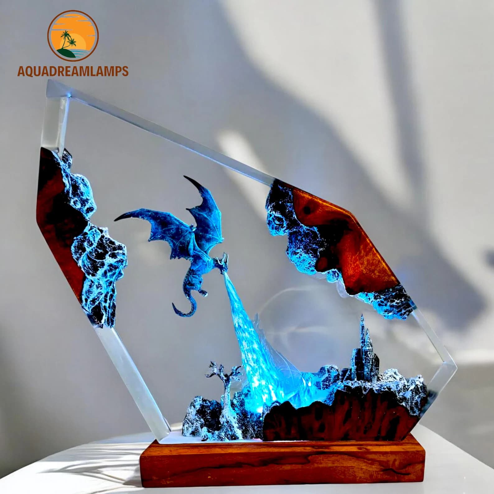 Ice Breath Dragon Resin Lamp – Handmade Dragon Art Table Lamp – Fantasy Gaming Decor – Gift for Him – Halloween Dragon Statue Night Light 6