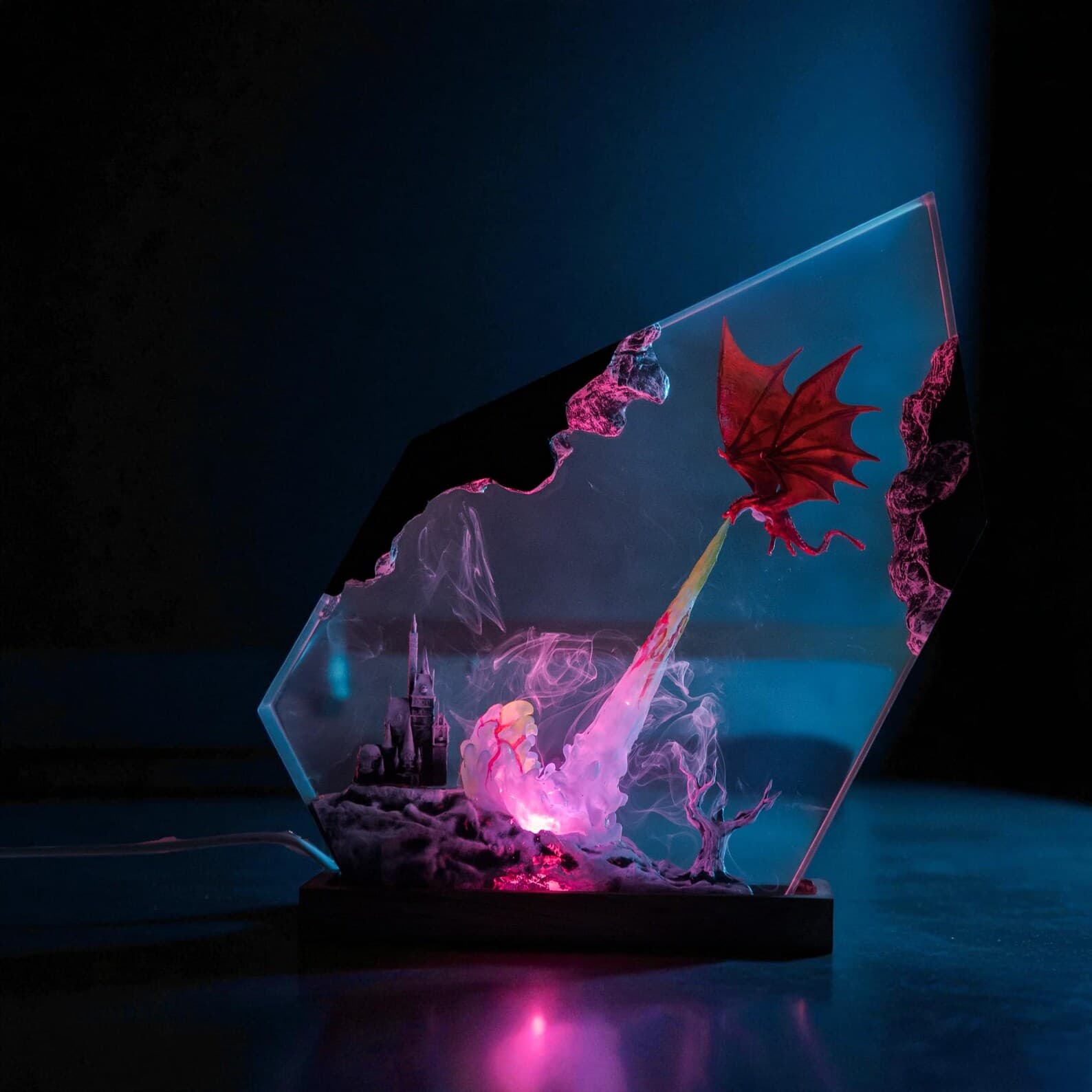 Fantasy Dragon Resin Lamp, Custom Epoxy Night Light, Wood & Epoxy Art Lamp 7