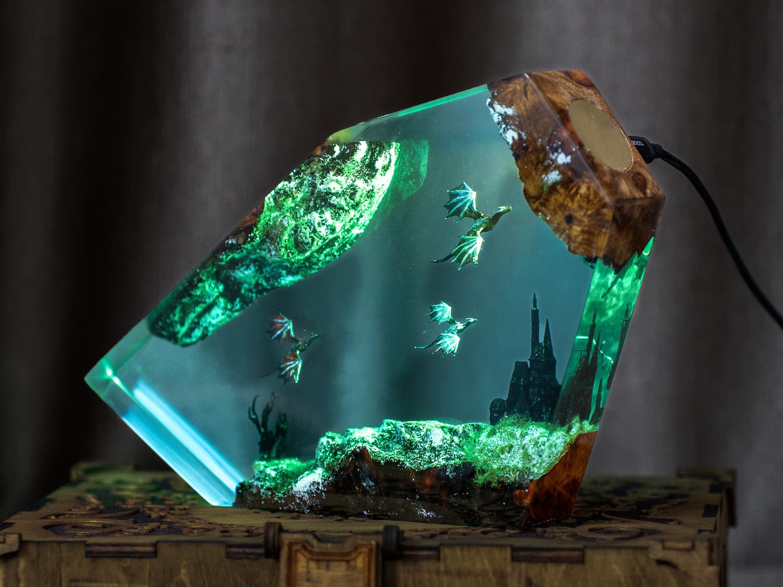 Fire and Ice Dragons Resin Lamp – Handcrafted Night Light, Fantasy Duo Dragon Gift, Custom Room Decor 3