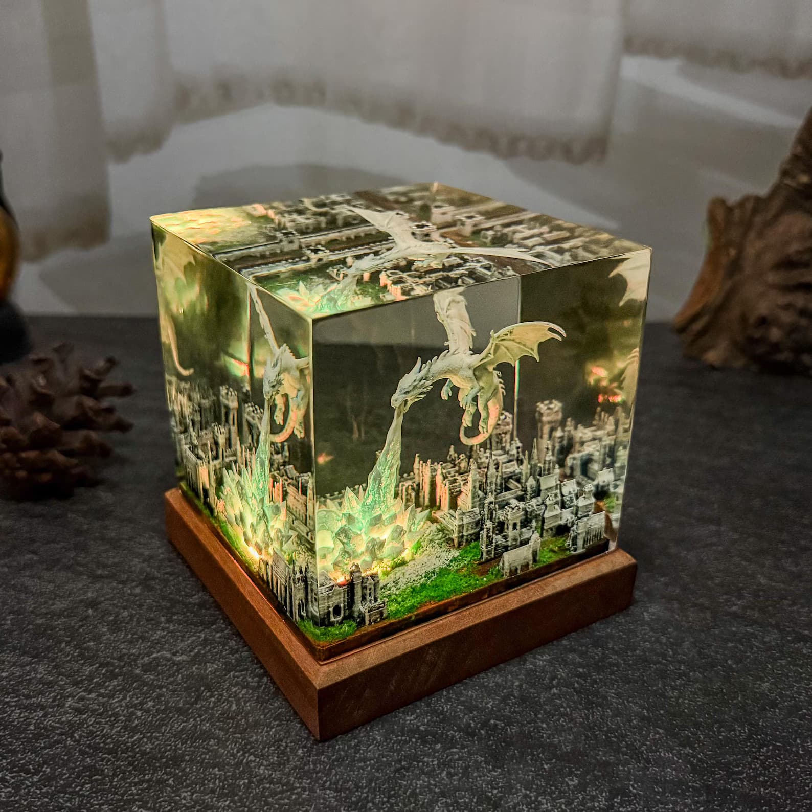 Dragon Ice resin epoxy lamp, 3D ice breath dragon epoxy night light, handmade table lamp, home decor, Gift for him, father, unique gift. 4