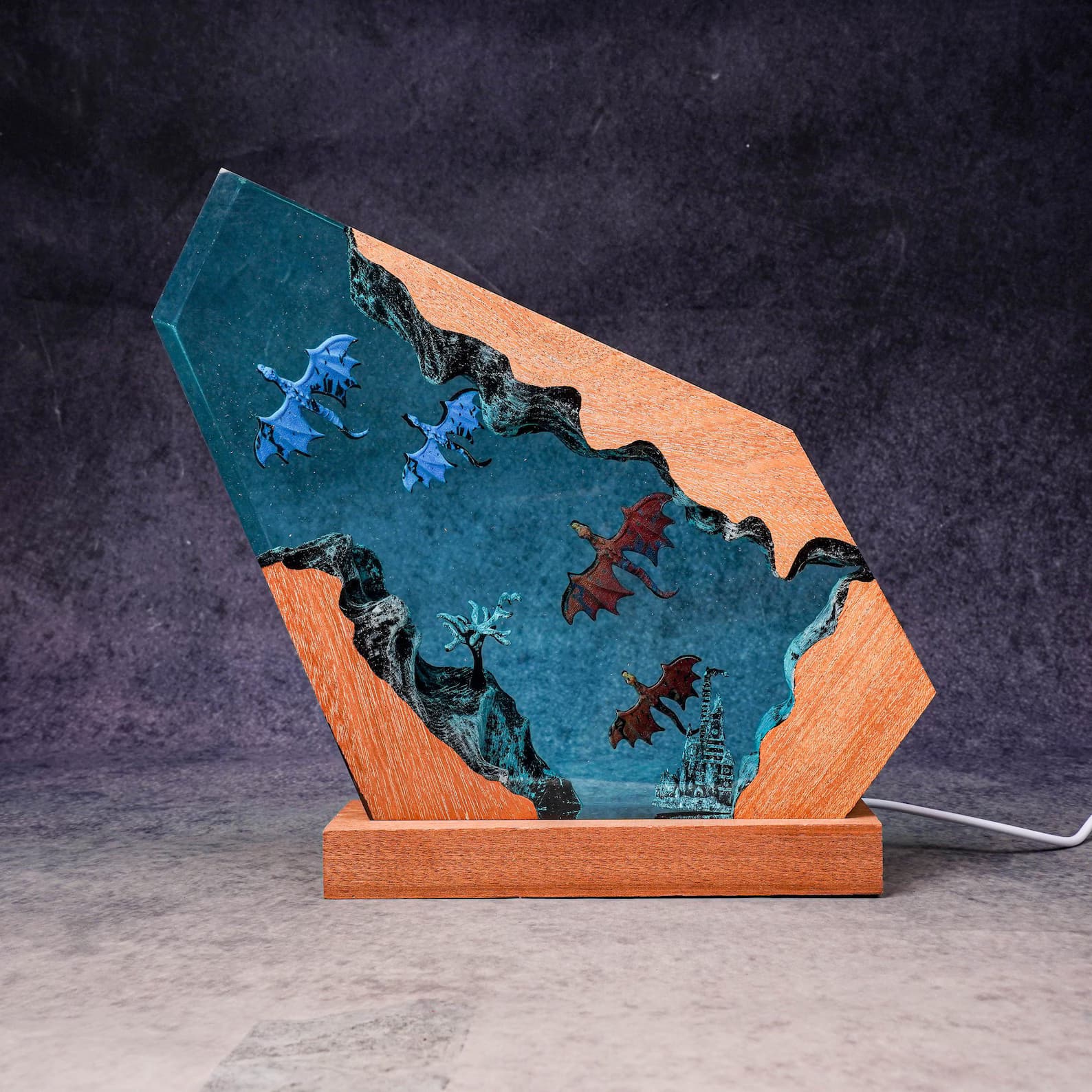 Handmade Dragon Lamp - Enchanted Castle in Resin and Wood - Room Decoration AlfonsoArtesania 8