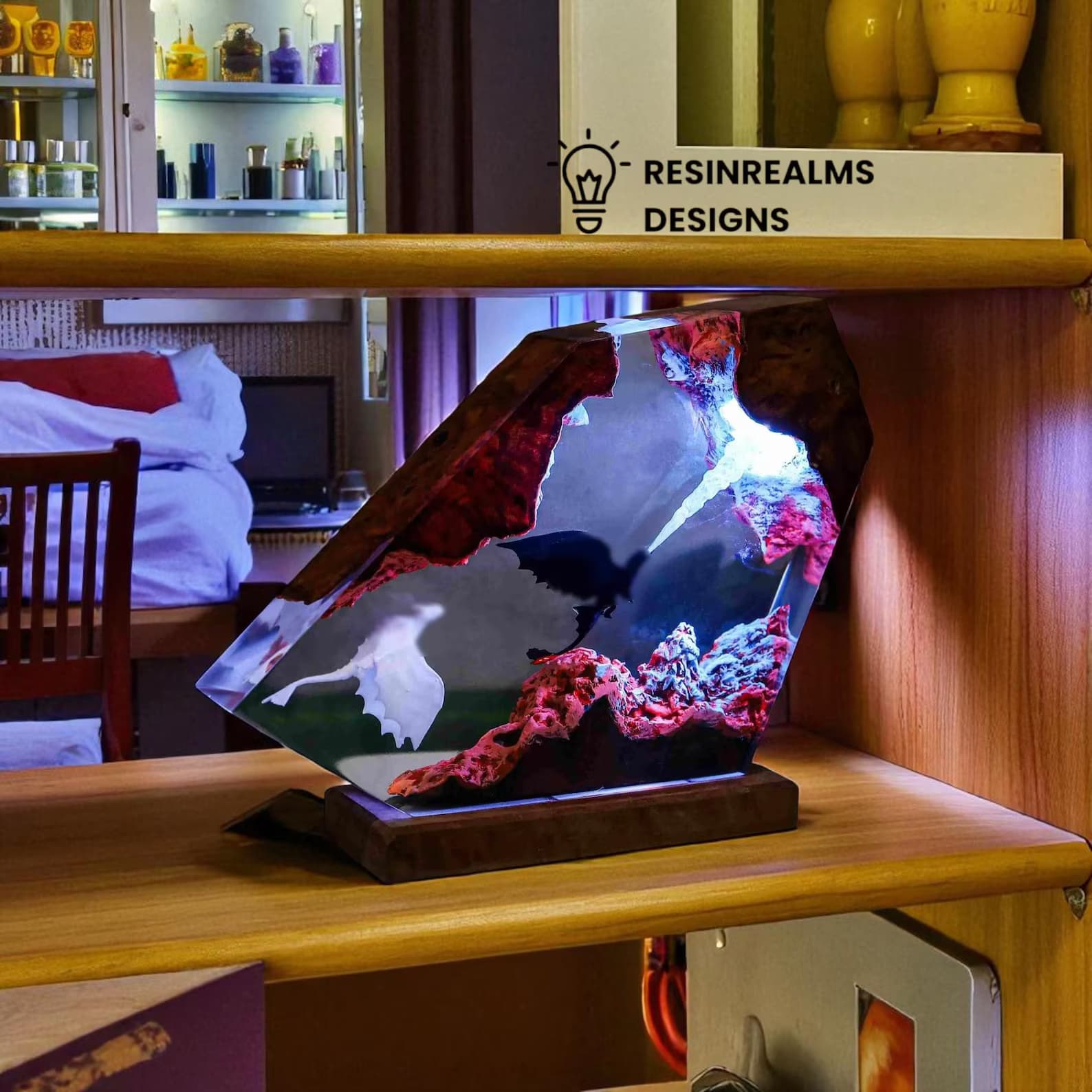 Handcrafted Resin Dragon LED Lamp, Fantasy Art Decor 6