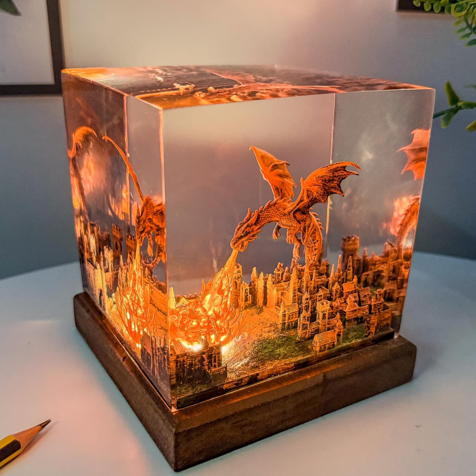 Dragon resin epoxy lamp, 3D Fire breath dragon epoxy night light, handmade table lamp, home decor, Gift for him, father, unique gift. 1