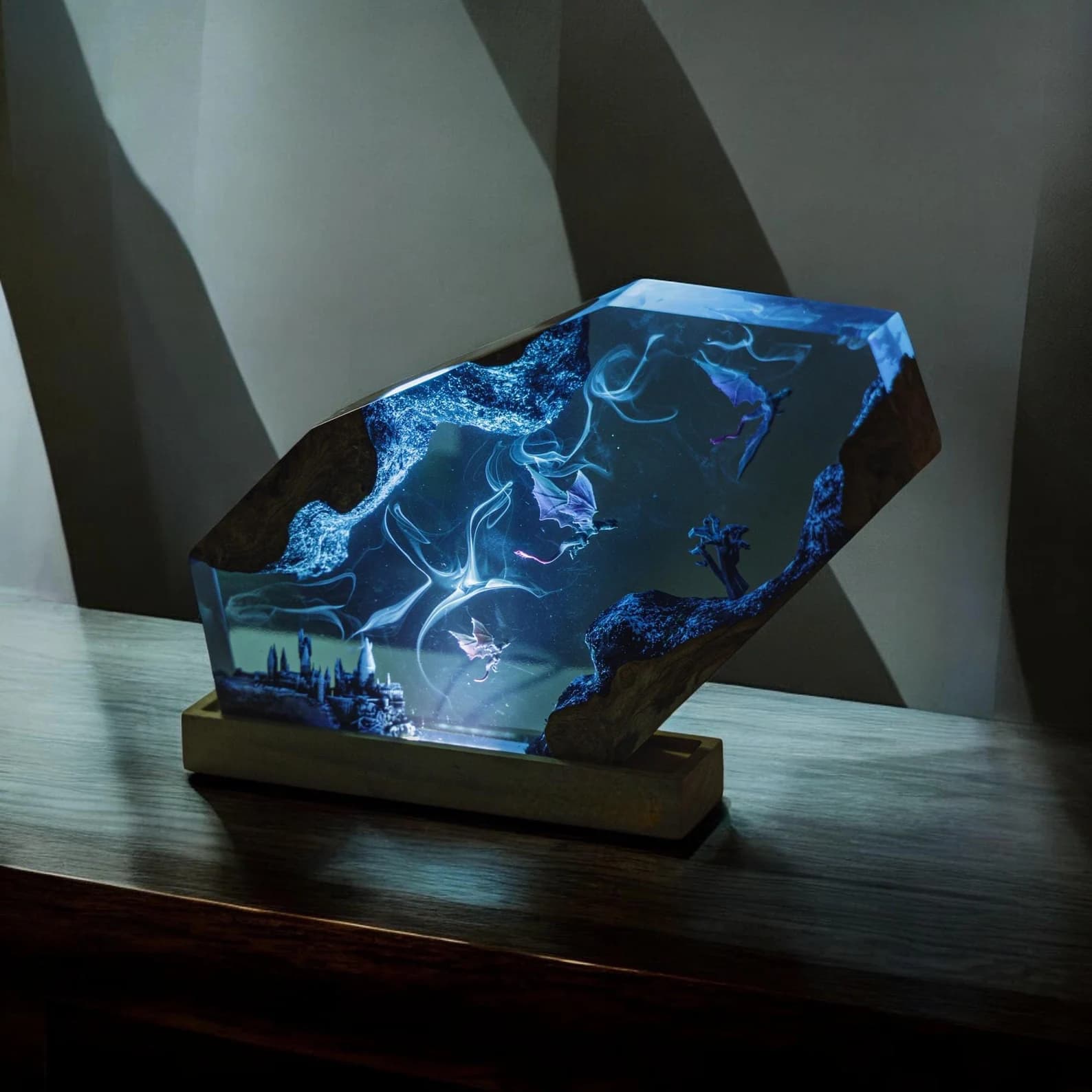 Custom Lamp Dragon resin epoxy, night light wood, dragon lover gift, personalized handmade gift, bedside lamp, gift for him Christmas Gift 5