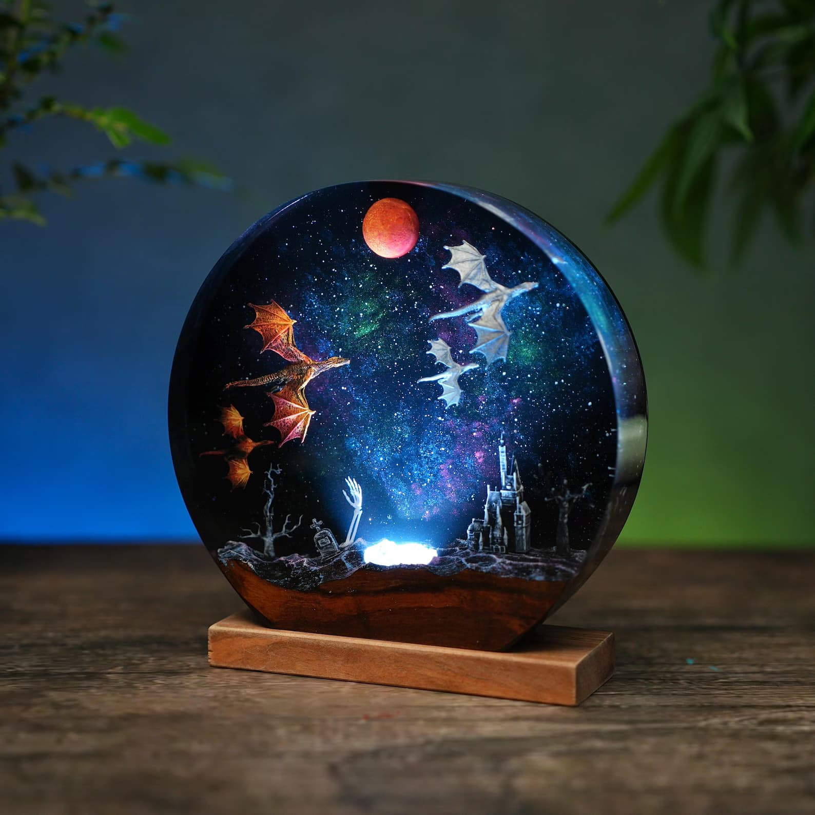 Handmade Dragon Resin Wood Night Light, Ice & Fire Dragon Lamp- Gift for Him, birthday gift, unique lamp, epoxy resin lamp, custom lamp 7