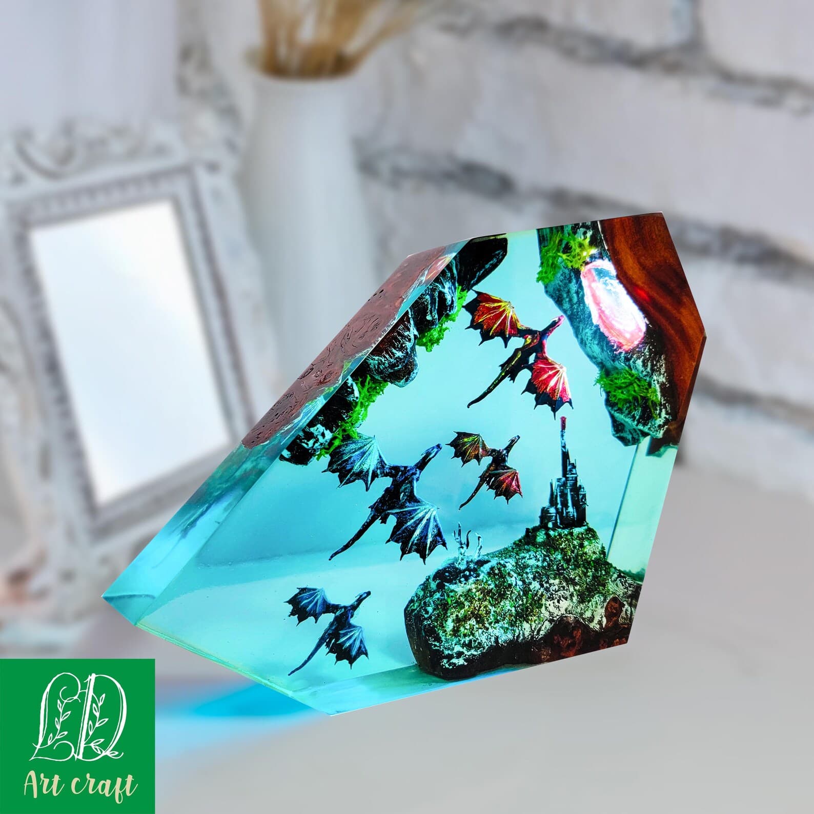 Handmade Dragon Resin Lamp: Fantasy Castle Epoxy Night Light, noel gift 4