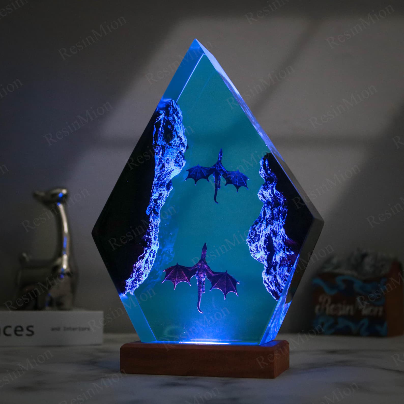 Fire Dragon and Ice Dragon Resin Lamp, Dragon lamp for home decor, resin night light, Gift for Him, Birthday gift for kids, dragon fan gifts 7