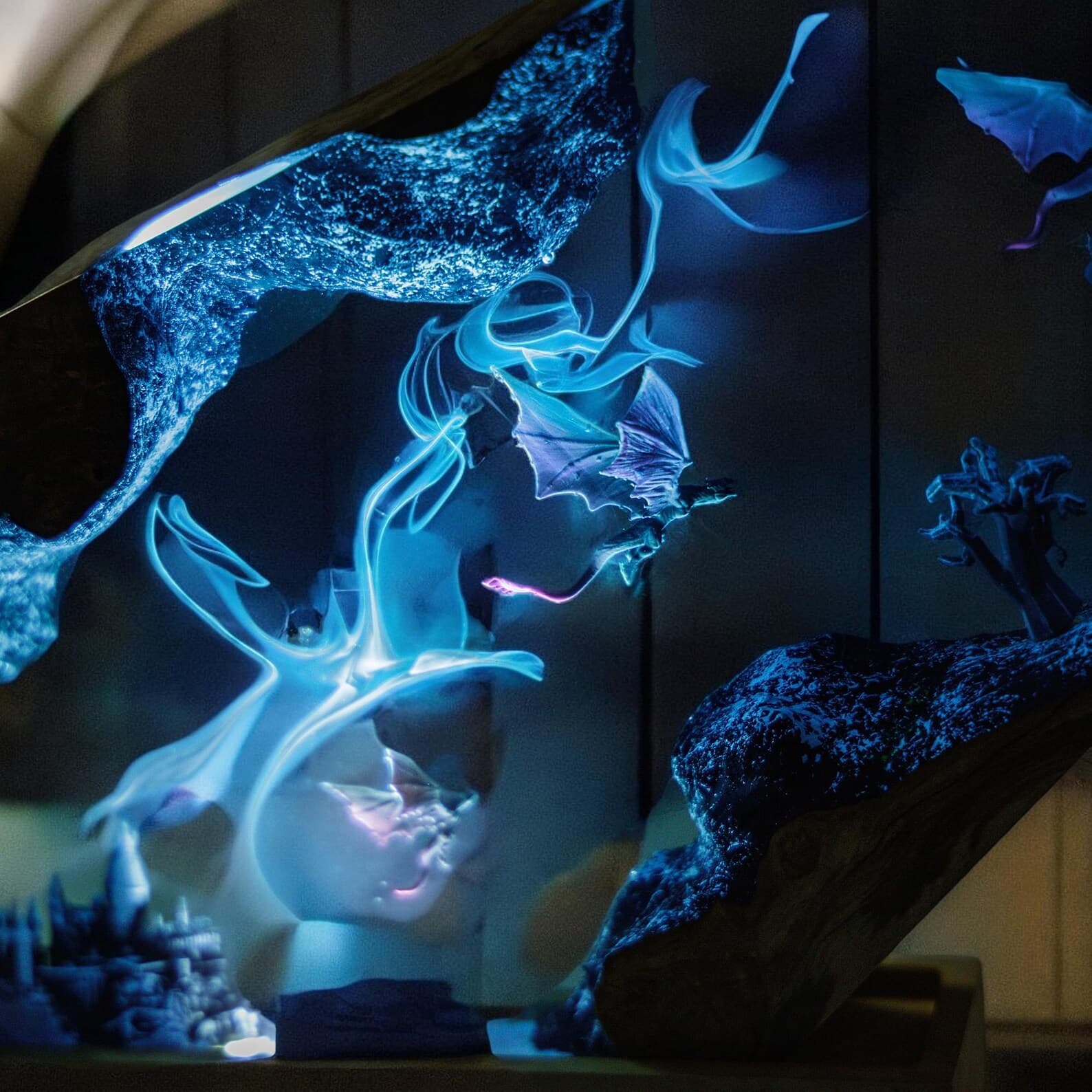 Handmade Dragon Resin Lamp: Asian Decor, Wood Base 4