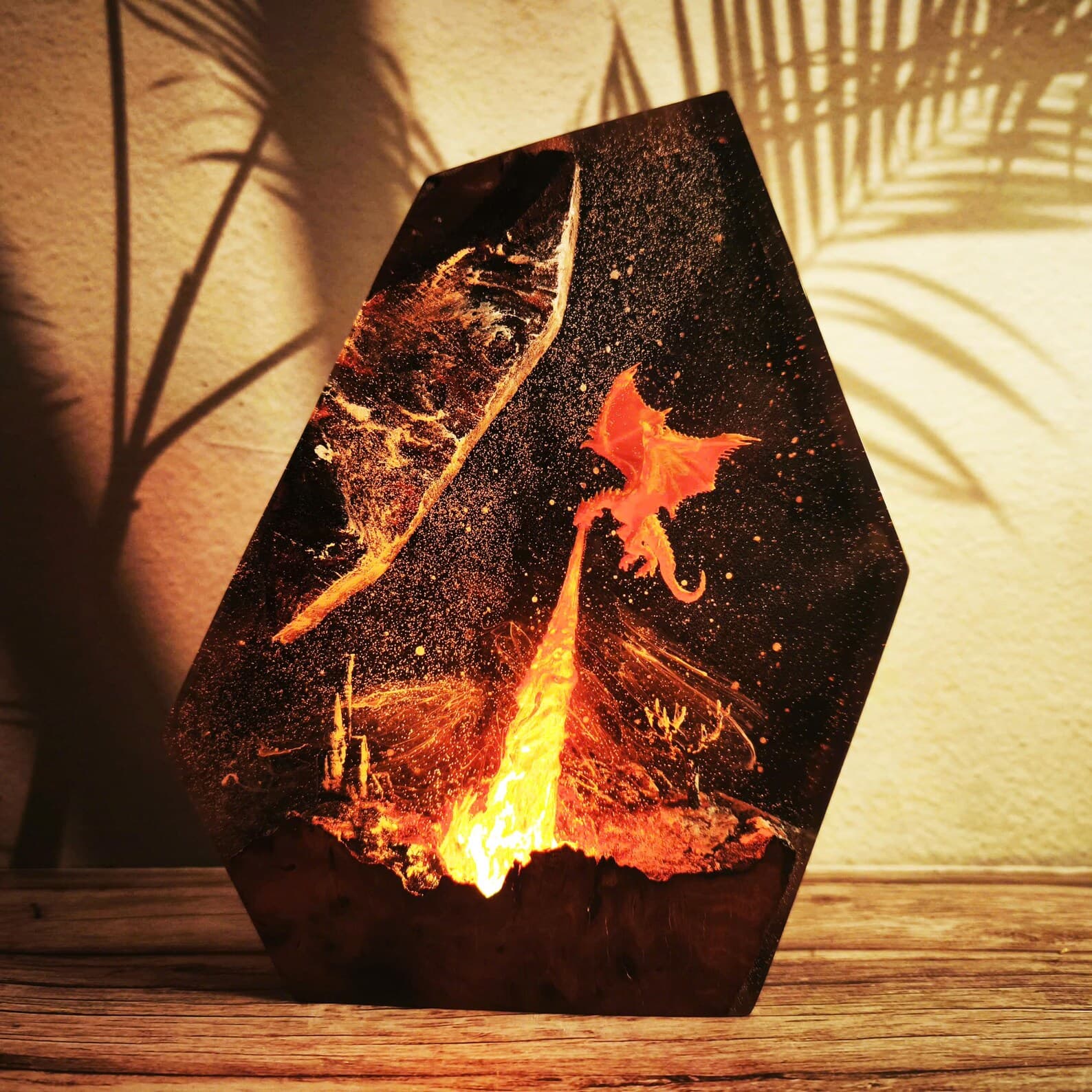 Handmade Fire Dragon Lamp, Fire Dragon , Resin Wood Lamp, 3D Dragon Table Lamp, Lighting Decor, Halloween Gift, Resin Epoxy, Christmas Gifts 8