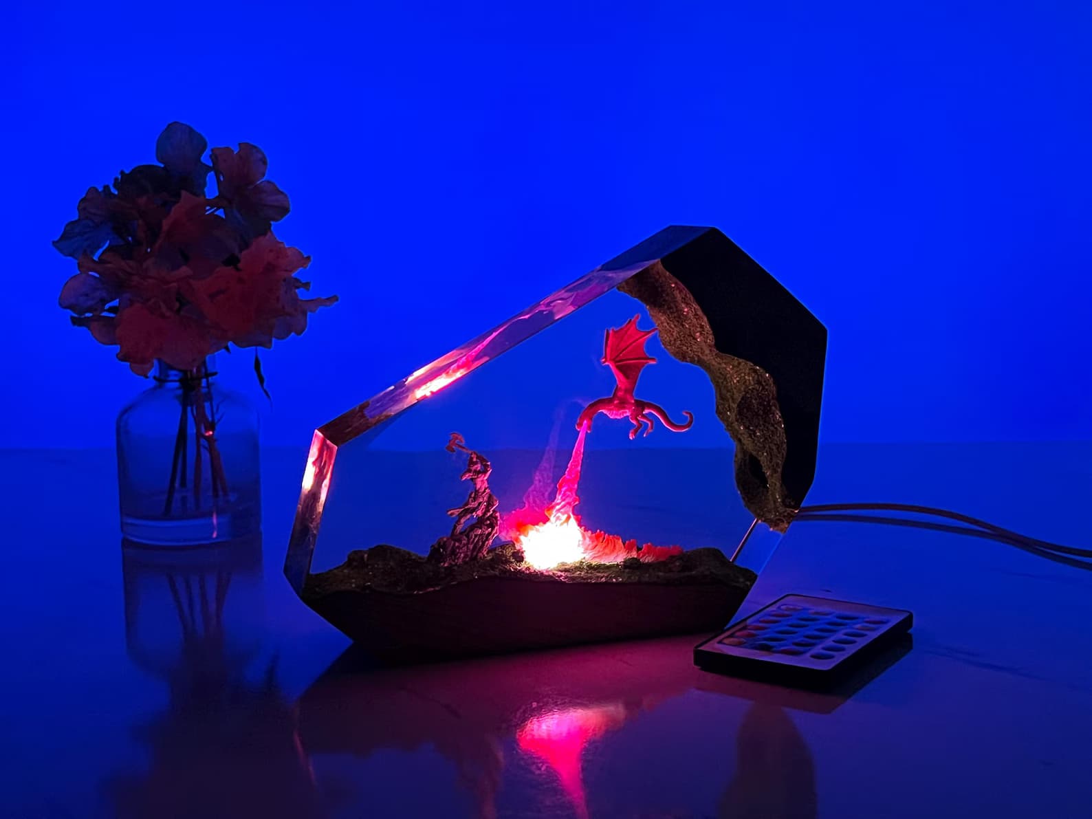 Christmas Gift for Him or Gamer - Fire Dragon vs Viking Resin Wood Light 7