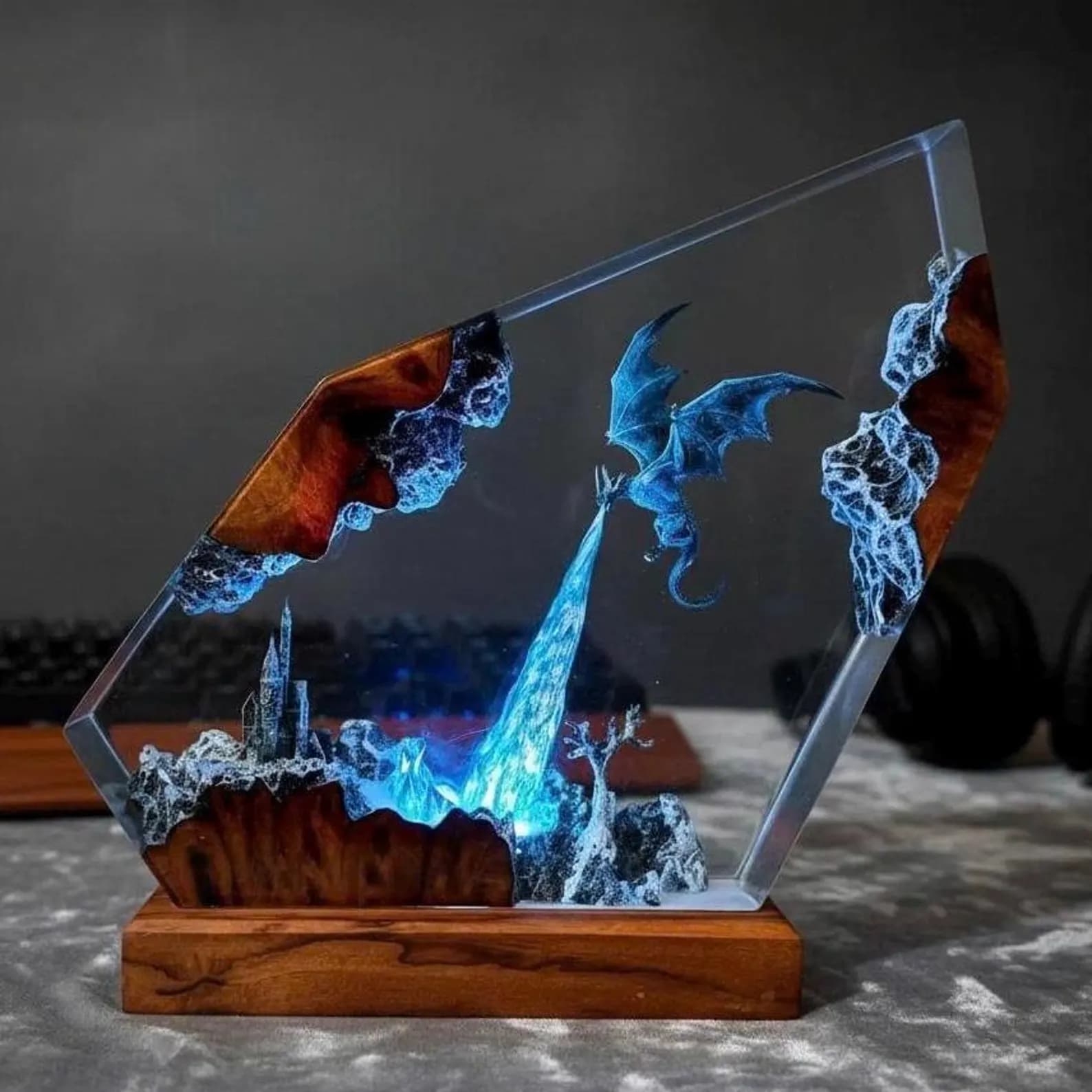 Diorama Ice-Dragon Resin Lamp,Handmade Fantasy Night Light, Dragon Statue, Halloween gift, Gift For him, Birthday Gift Idea, Gaming Decor 5