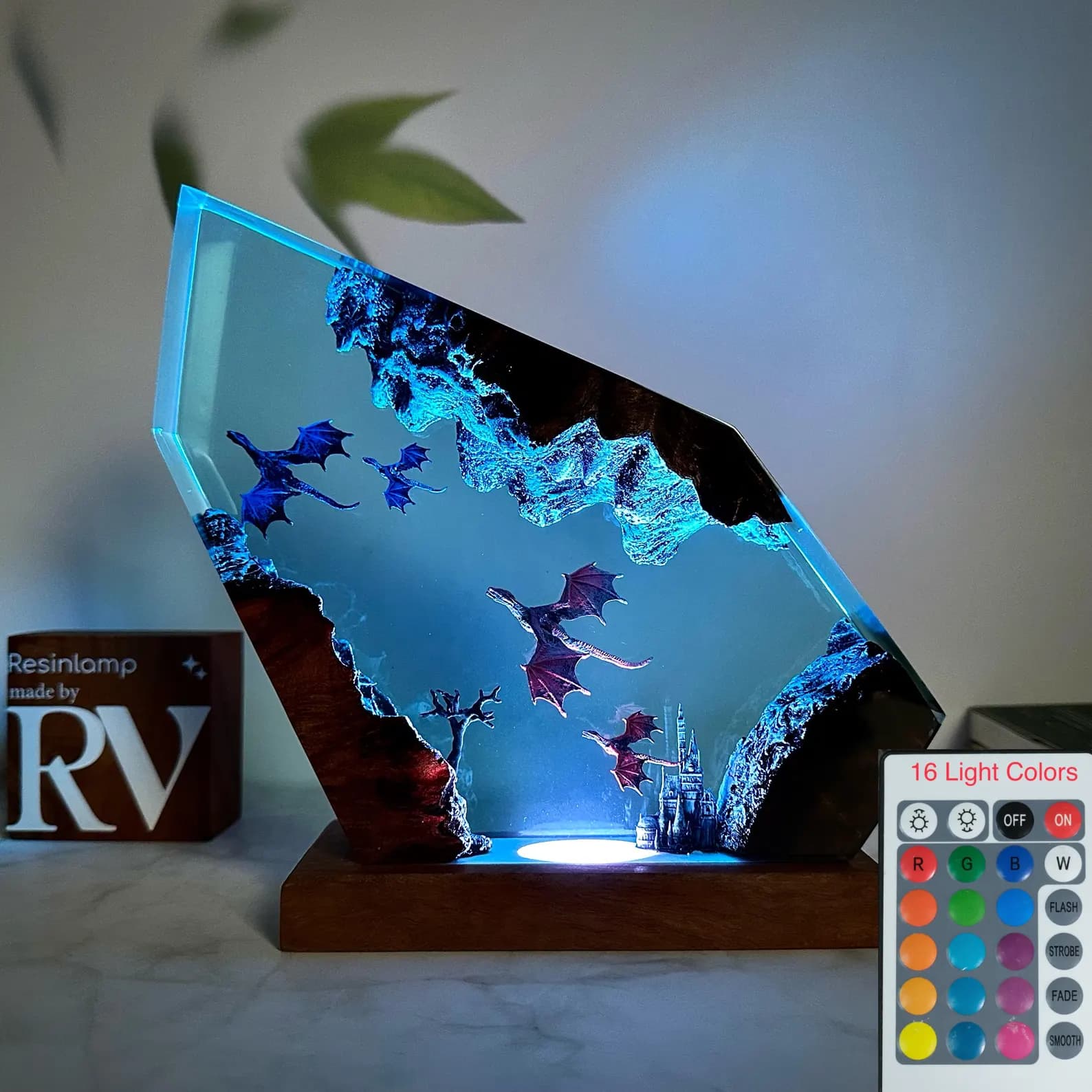 Handmade Fire and Ice Dragon Lamp: 3D Resin Wood Home Decor, Lighting Home Decor, Valentines Day gift, Christmas gift, Fantasy Decor 2