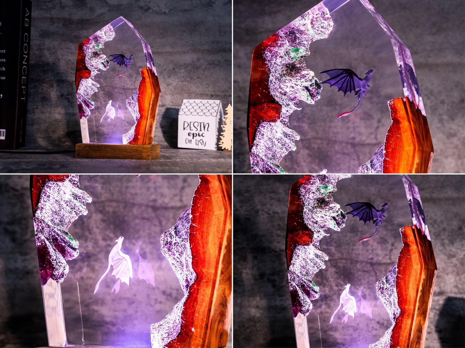 T00thless and Light fury resin Night Lights, Handmade Fantasy Gift for Couples, christmas decor 4