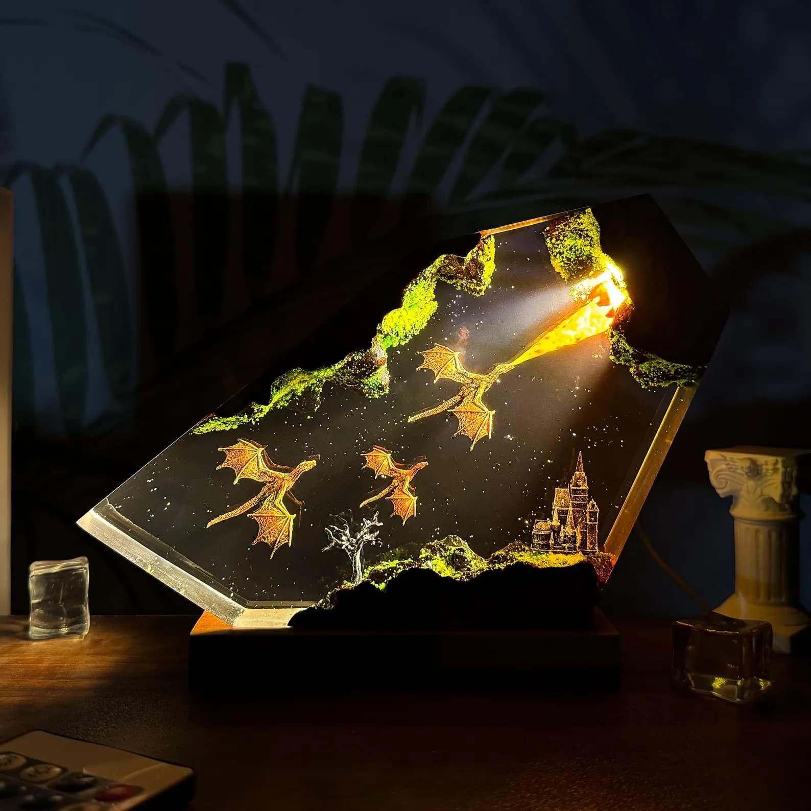 Dragon Fire Resin Lamp • Fantasy Castle LED Light • Flying Dragons Art Sculpture • Handmade Night Light • Unique Fantasy Gift 7