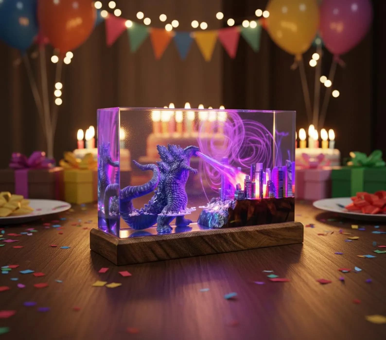 Godzilla Resin Lamp: Handmade Monster Night Light, Epoxy Wood Decoration 17