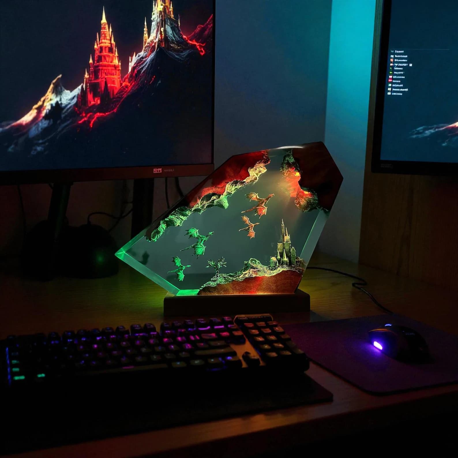 Fire & Ice Dragon Resin Lamp | Fantasy Night Light | 3D Diorama Lamp, Dragon Home Decor, Unique Gift for Him or Her 1