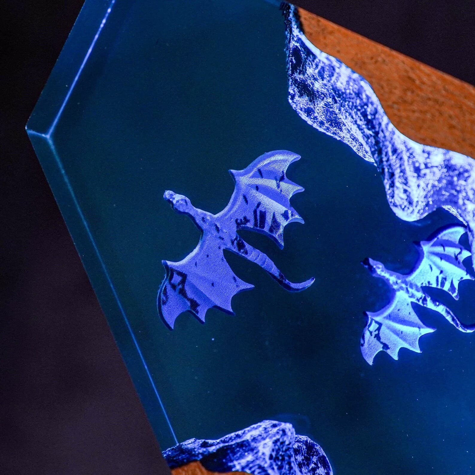 Handmade Dragon Lamp - Enchanted Castle in Resin and Wood - Room Decoration 7