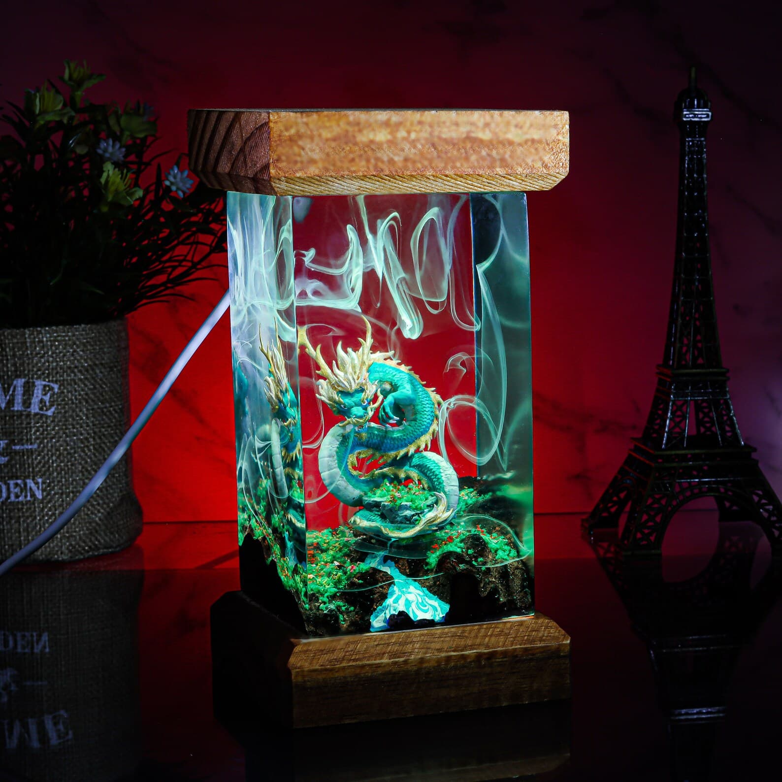 Dragon lamp, Custom anime Night Lamp, epoxy resin lamp, Handmade Resin & Wood Lamp, Custom Night Light, Handcrafted Gift 4
