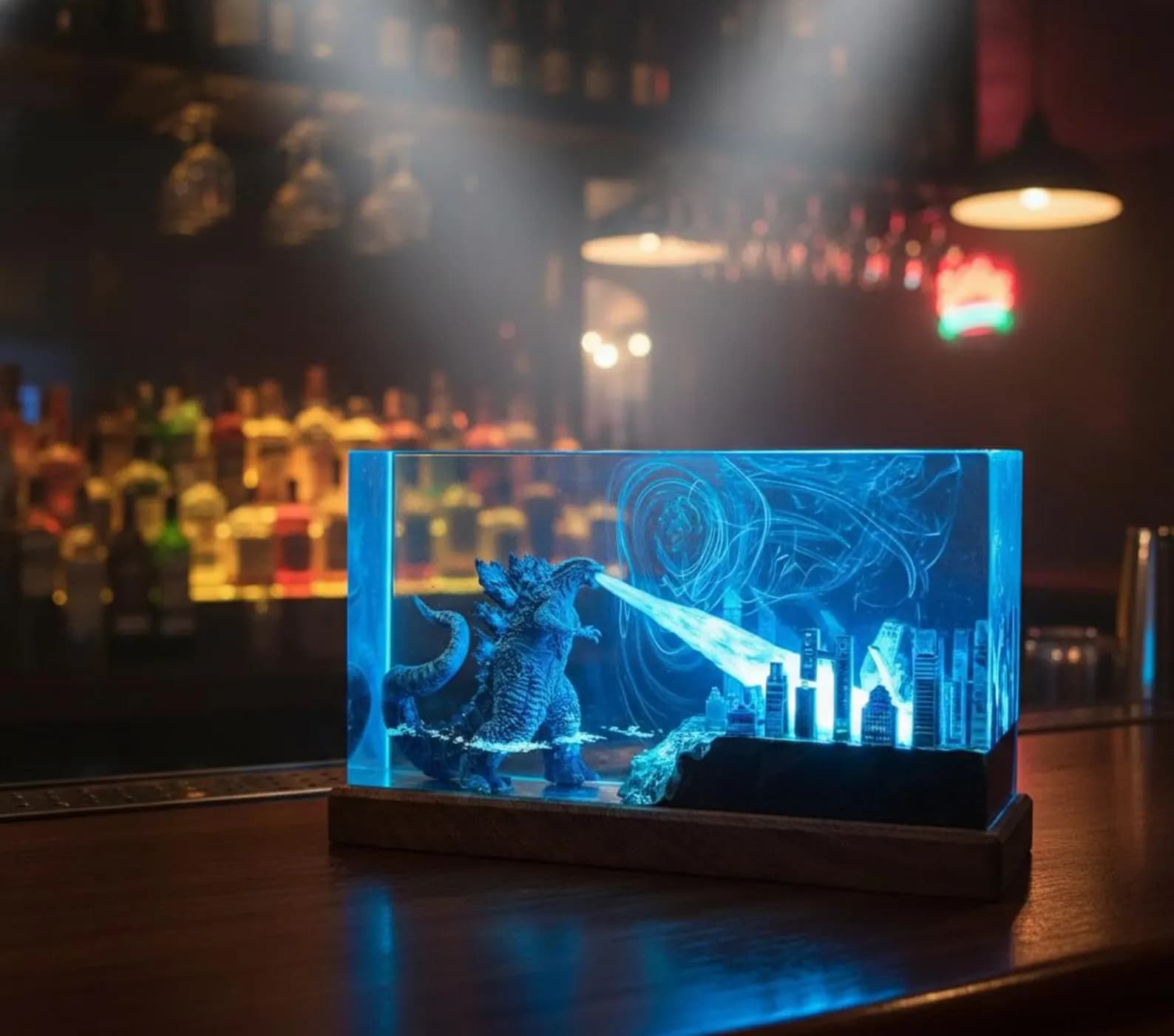 Godzilla Resin Lamp: Handmade Monster Night Light, Epoxy Wood Decoration 6