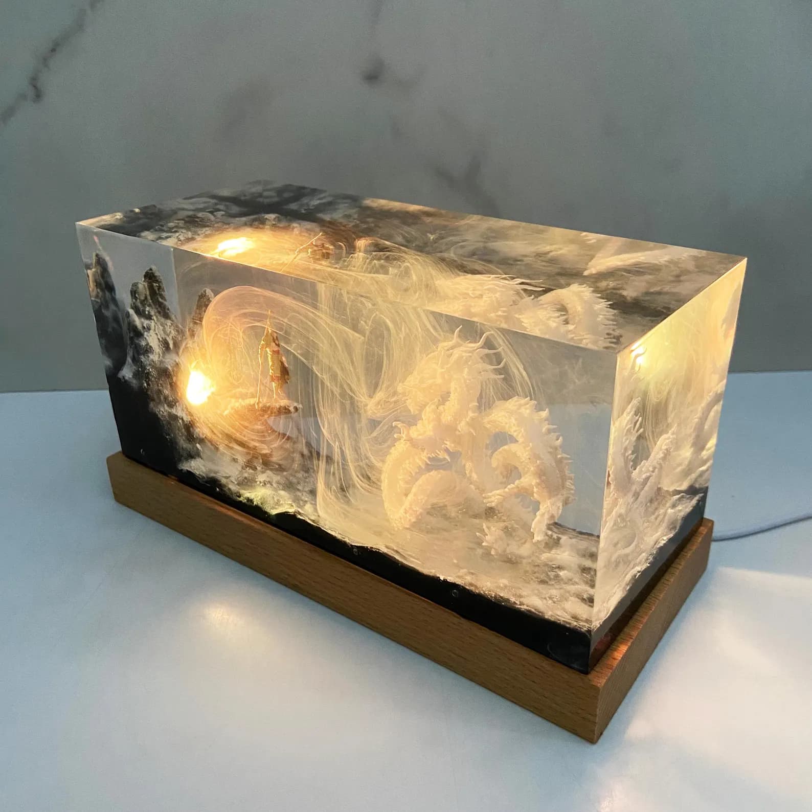 Unique Miniature Landscape Dragon Lamp, Gift For Game Lovers, Custom Wukong Home Decorations, Personalized Resin Lamp, Christmas Gift 5