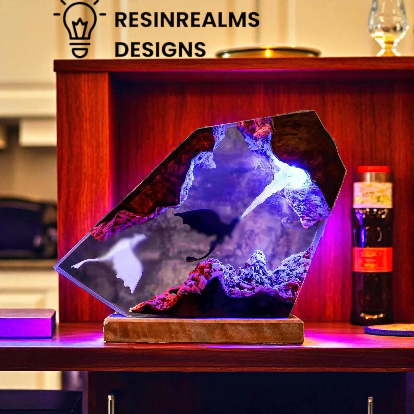 Handcrafted Resin Dragon LED Lamp, Fantasy Art Decor 8