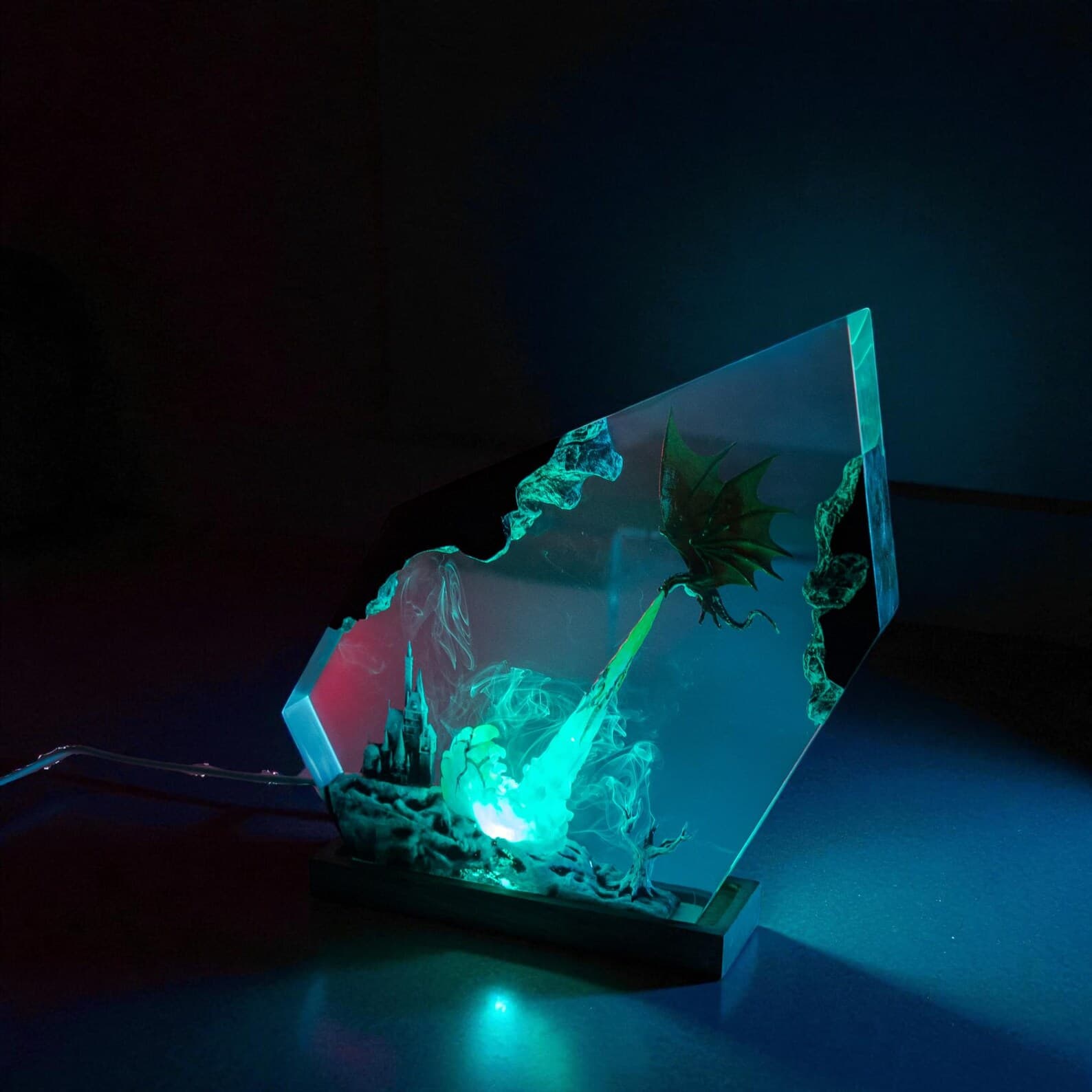 Fantasy Dragon Resin Lamp, Custom Epoxy Night Light, Wood & Epoxy Art Lamp 8