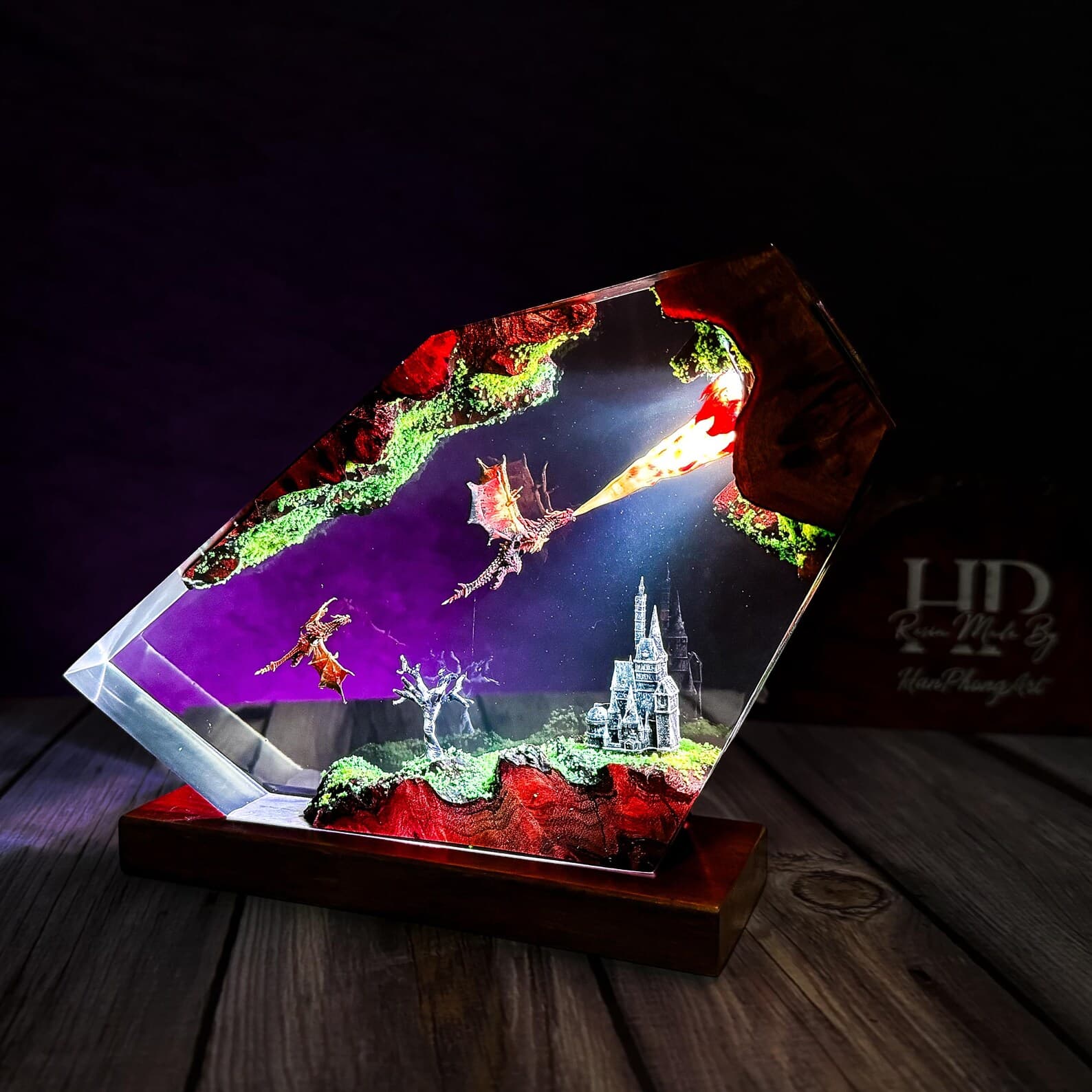 Fire Dragon Resin Lamp – Fantasy Diorama LED Art, Dragon Night Light Decor, Magical Resin Display Gift 10