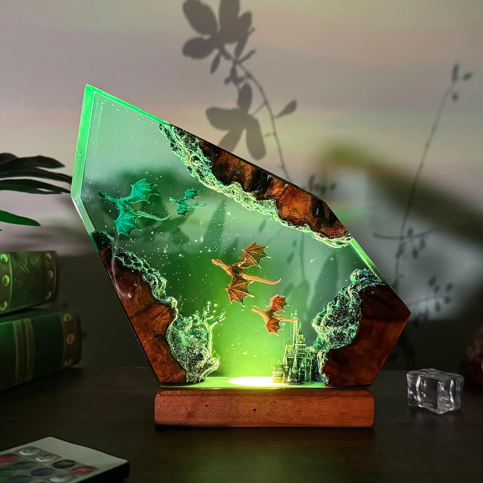 Handmade Fire & Ice Dragon Lamp : 3D Resin Wood Decor , Fantasy LED Light Gift 10