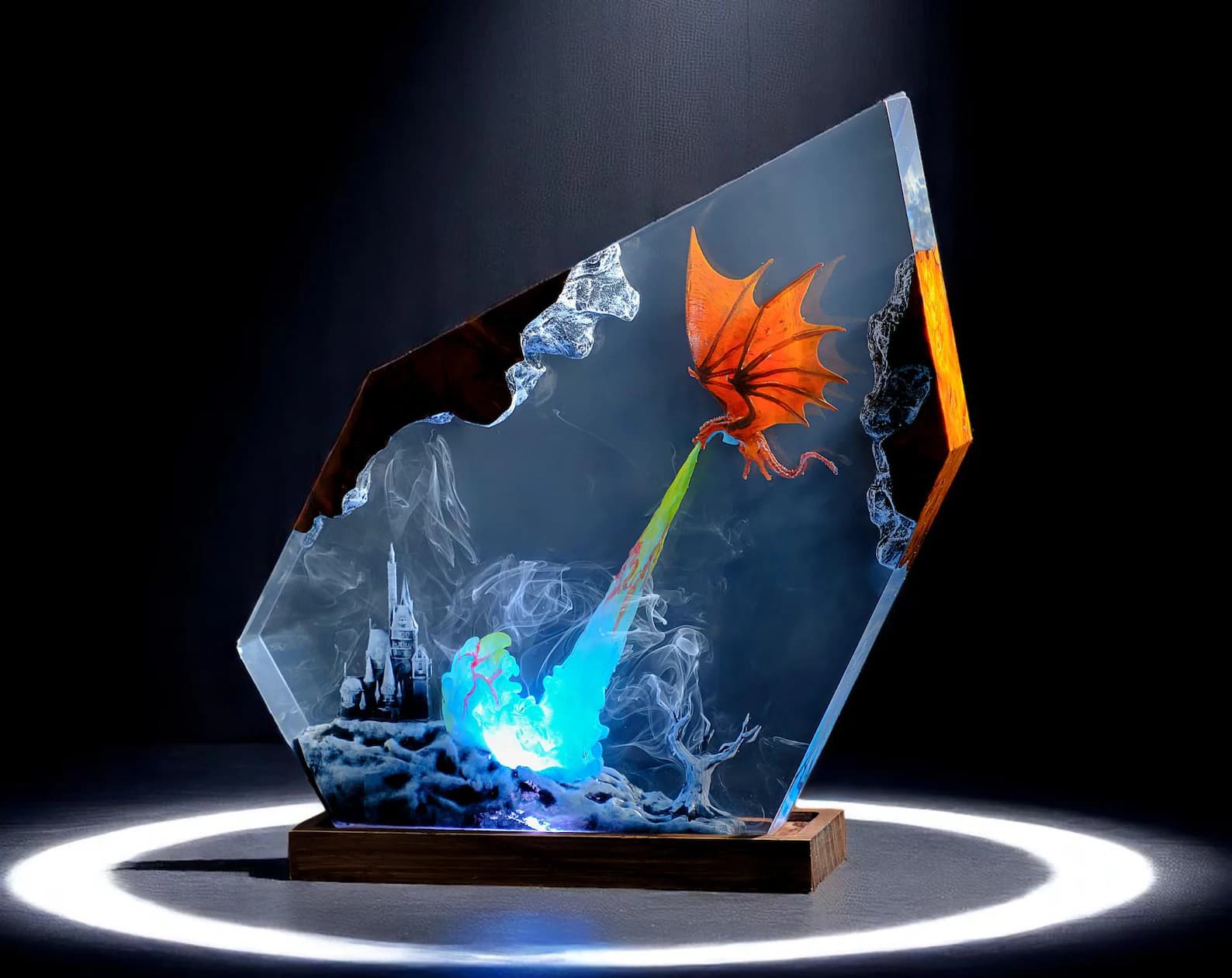 Lamp Dragon Resin Epoxy Wood, Epoxy Resin Lamp, Art Deco Diorama Lamp, Light Fury Lamp, Unique Handmade Gift for him, Fathers Day Gift 1