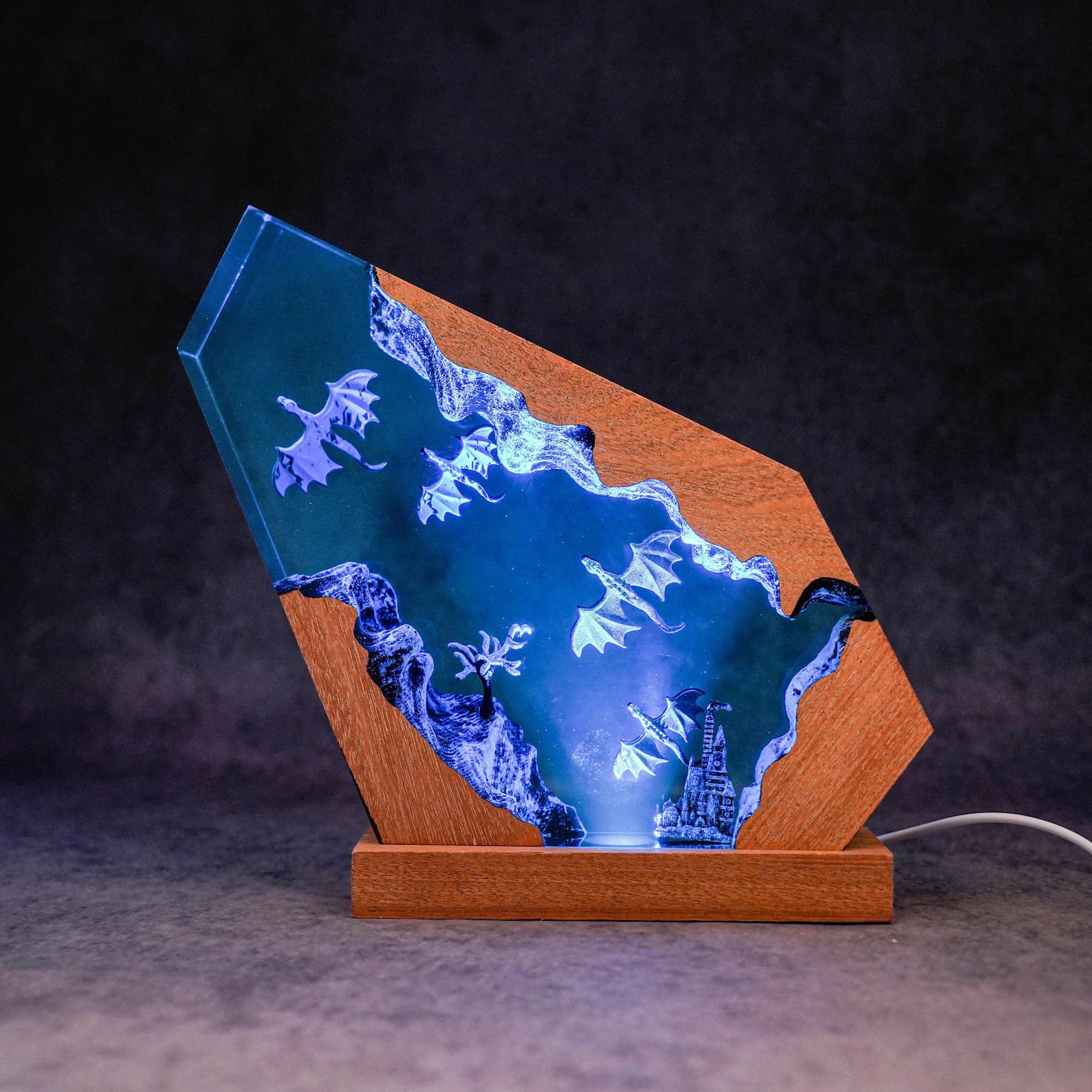 Handmade Dragon Lamp - Enchanted Castle in Resin and Wood - Room Decoration AlfonsoArtesania 1