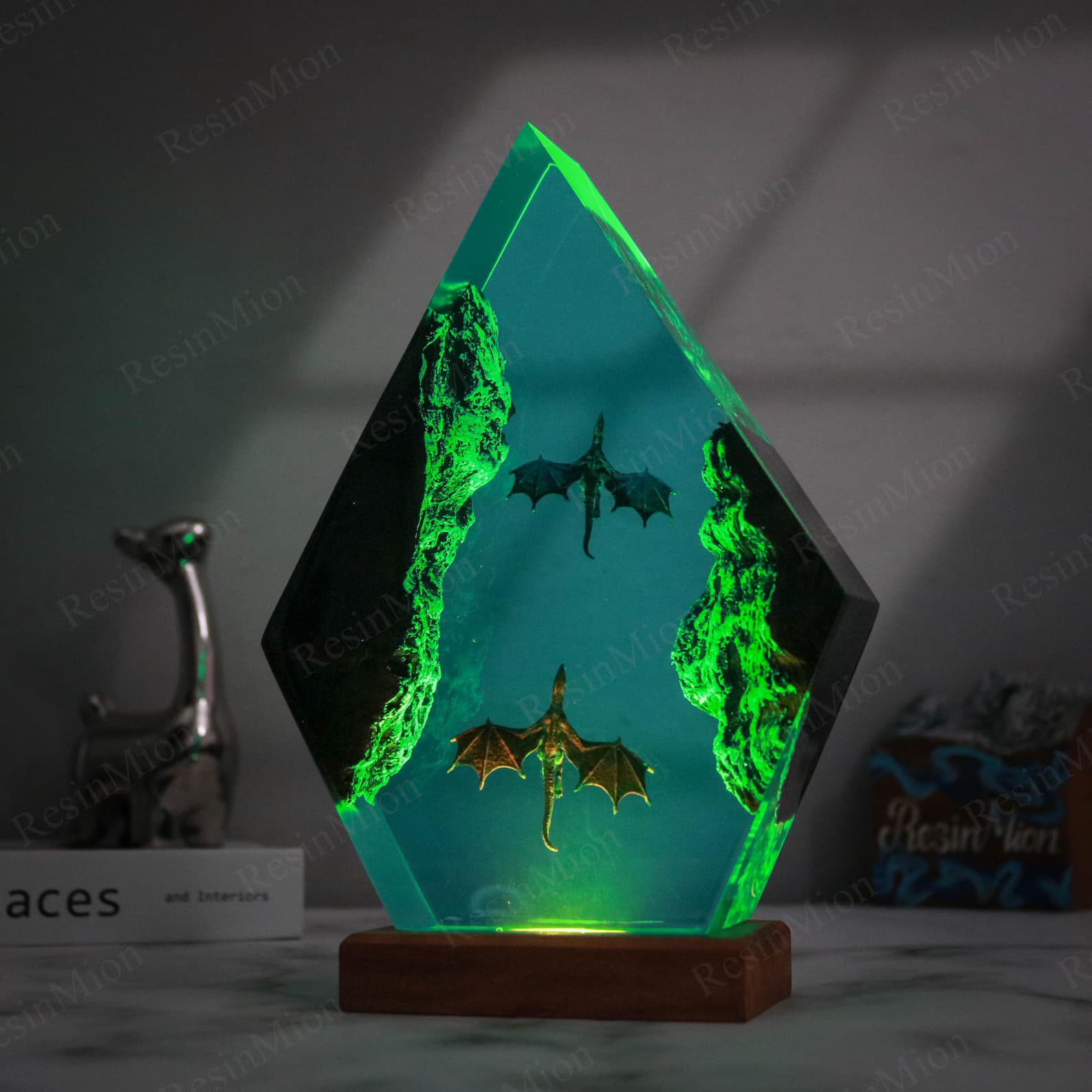 Fire Dragon and Ice Dragon Resin Lamp, Dragon lamp for home decor, resin night light, Gift for Him, Birthday gift for kids, dragon fan gifts 8