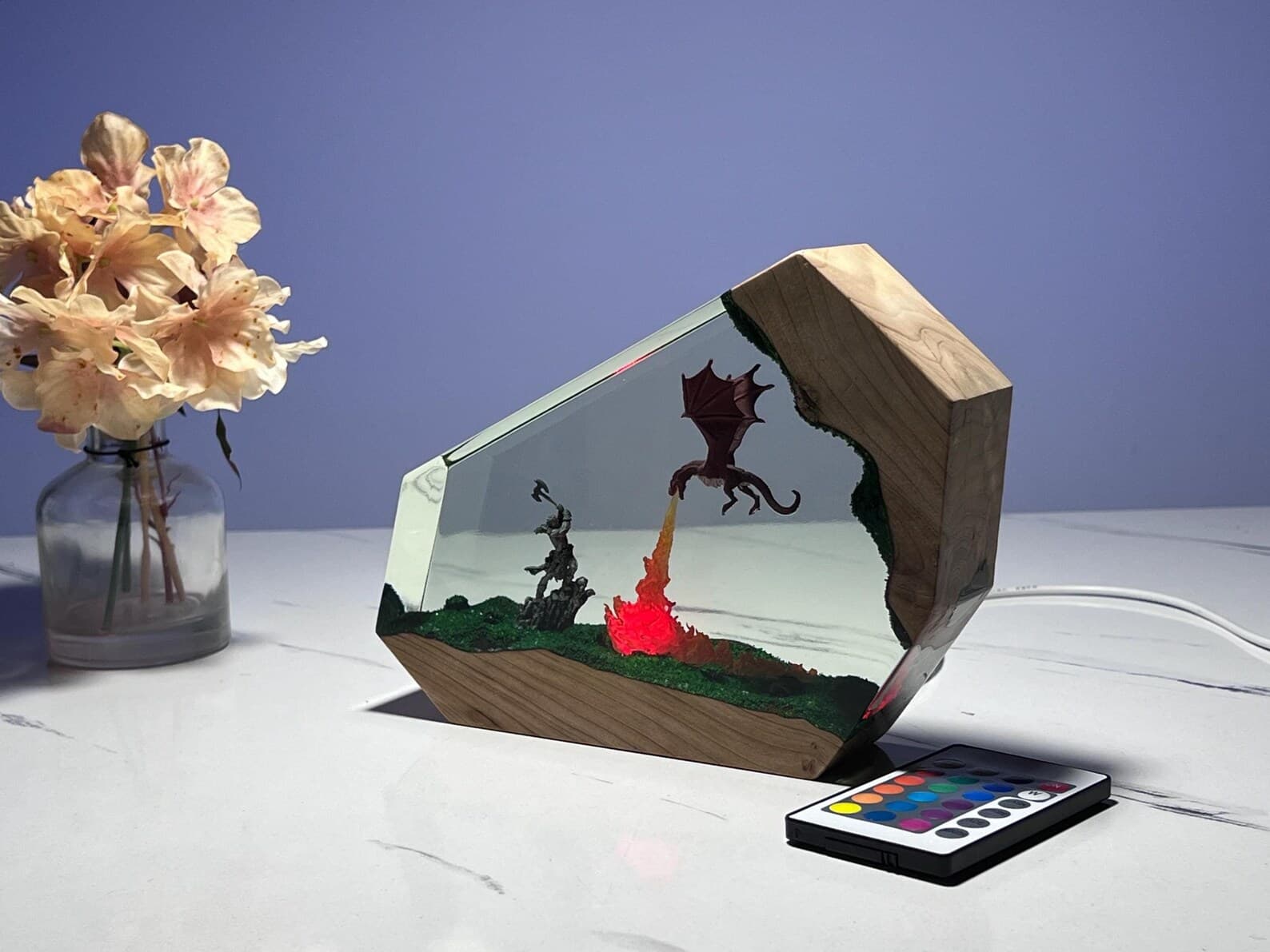 Christmas Gift for Him or Gamer - Fire Dragon vs Viking Resin Wood Light 6