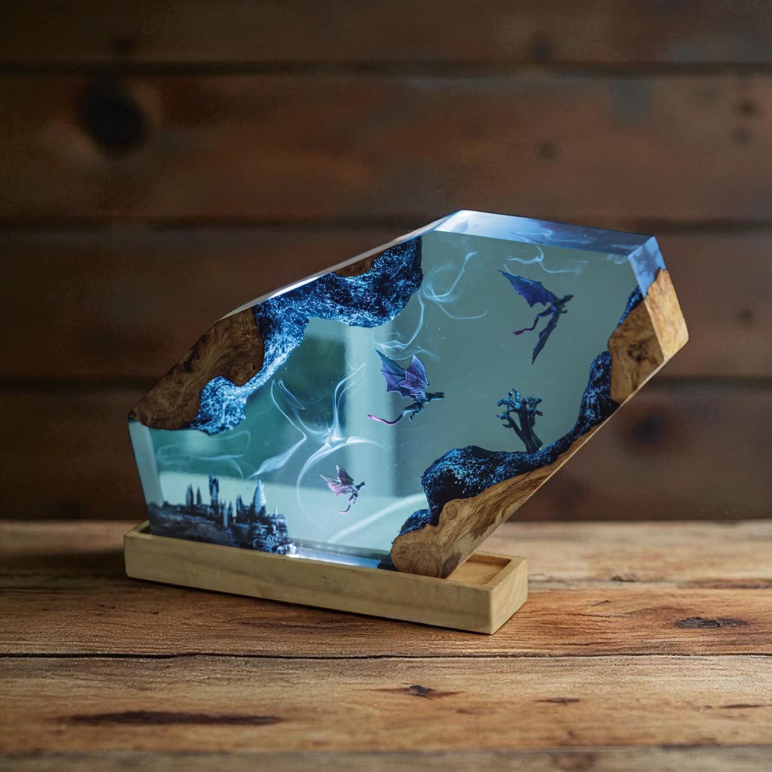 Dragon Resin Lamp with Fantasy Castle β Handmade Epoxy Night Light, Mystical Dragon Decor, Unique Resin Art Lamp, Fantasy Home Lighting Gift 1