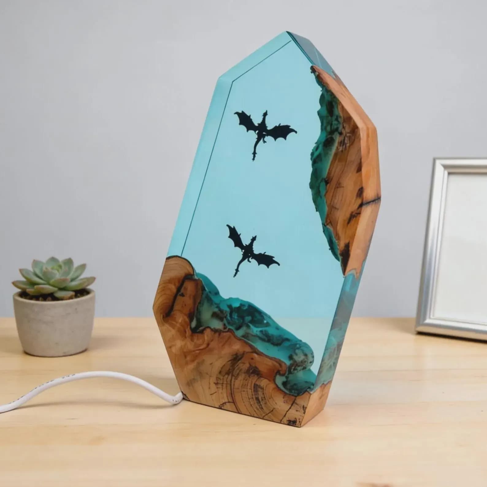 Fire Dargon Ice Dragon Epoxy Resin Night Light,Handmade Wood Resin Table Lamp,Personalized Resin Lamp, Birthday Gifts,Christmas Custom Gifts 16