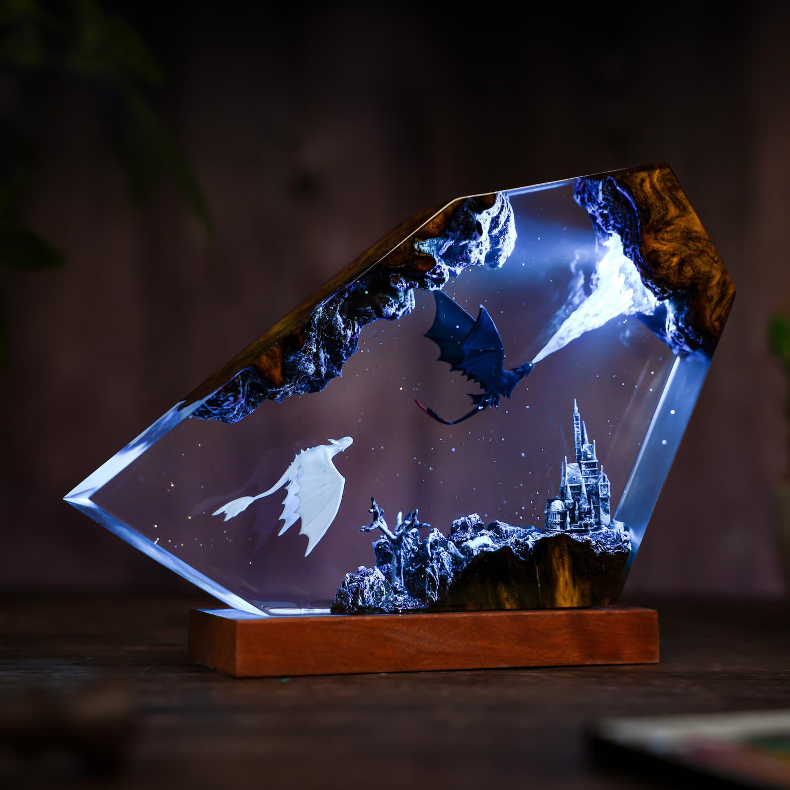 Handmade Fury dragon couple lamp, Fangless dragon Epoxy Resin Lamp, HTTYD Gift, Unique Gift, resin art, Housewarming Gifts Bedroom lamp 7